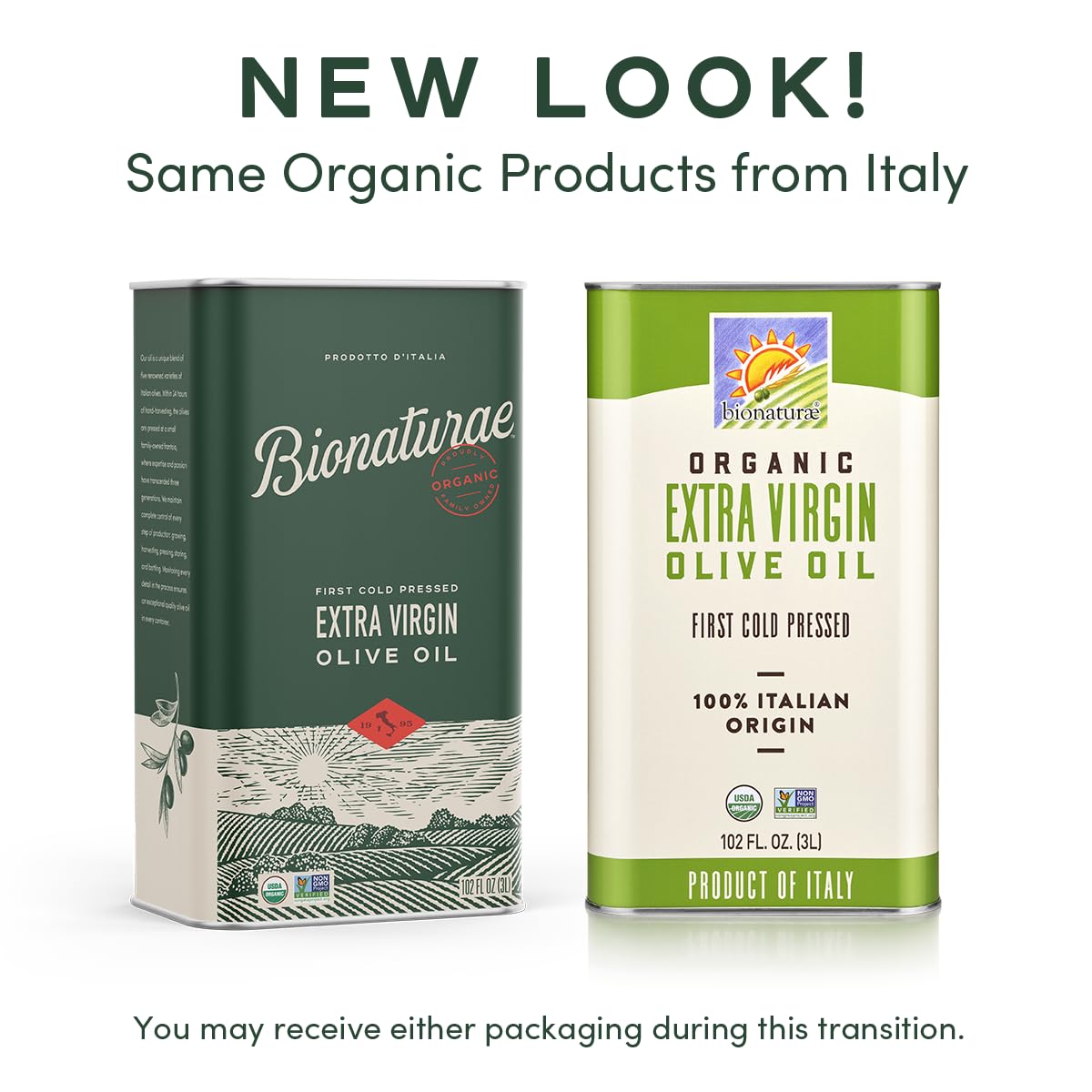 Bionaturae Extra Virgin Olive Oil - USDA Organic, Non-GMO, 100% Italian Cold-Pressed Olive Oil in Recyclable Glass Bottle (3L, 2-Pack) - Perfect for Cooking, Salad Dressing & Healthy Recipes