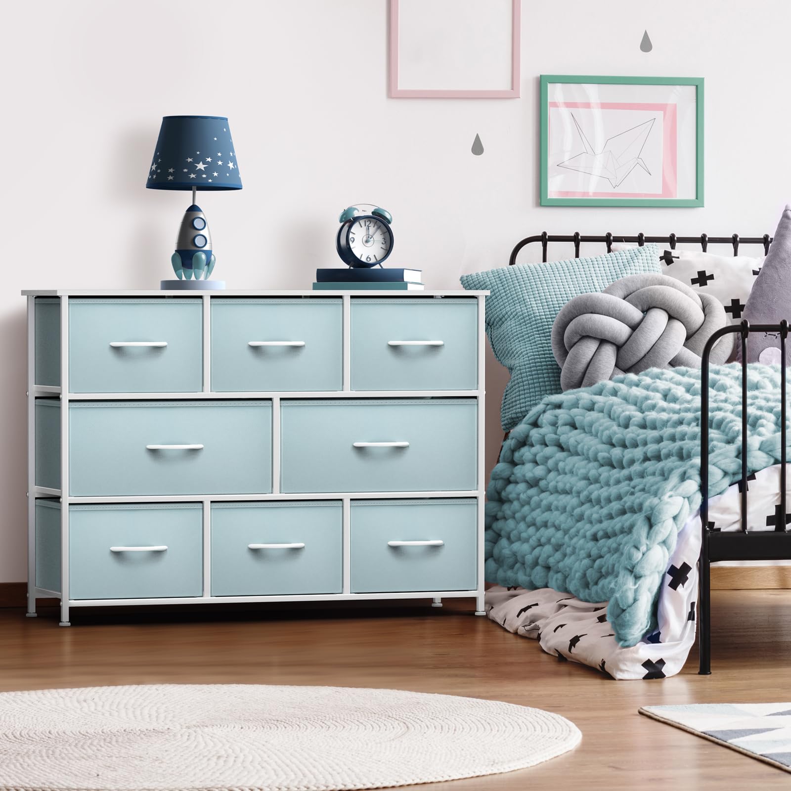 Sorbus 8-Drawer Kids Dresser with Steel Frame & Wood Top - Fabric Bin Organizer for Clothes, Nursery, Bedroom & Closet - Sturdy Children's Storage Furniture for Toys, Blankets & Baby Essentials