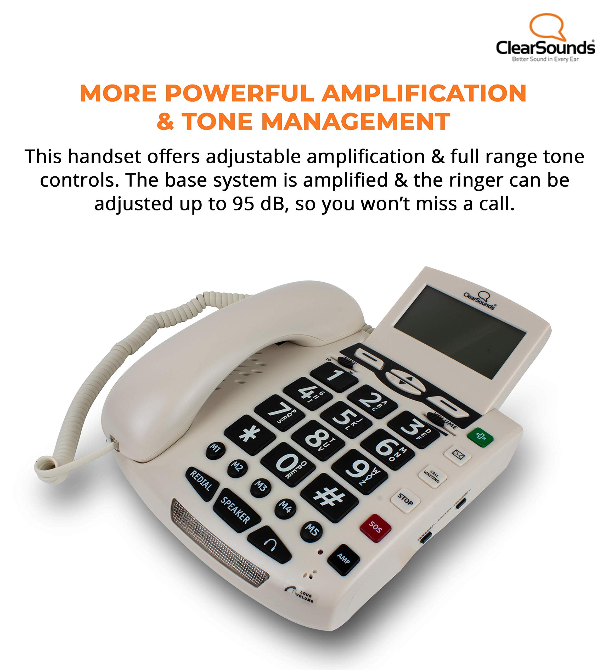 CSC600 UltraClear Amplified Corded Telephone with Emergency Medical Alert Buttons - Single Line Operation, AC Powered for Seniors & Home Use