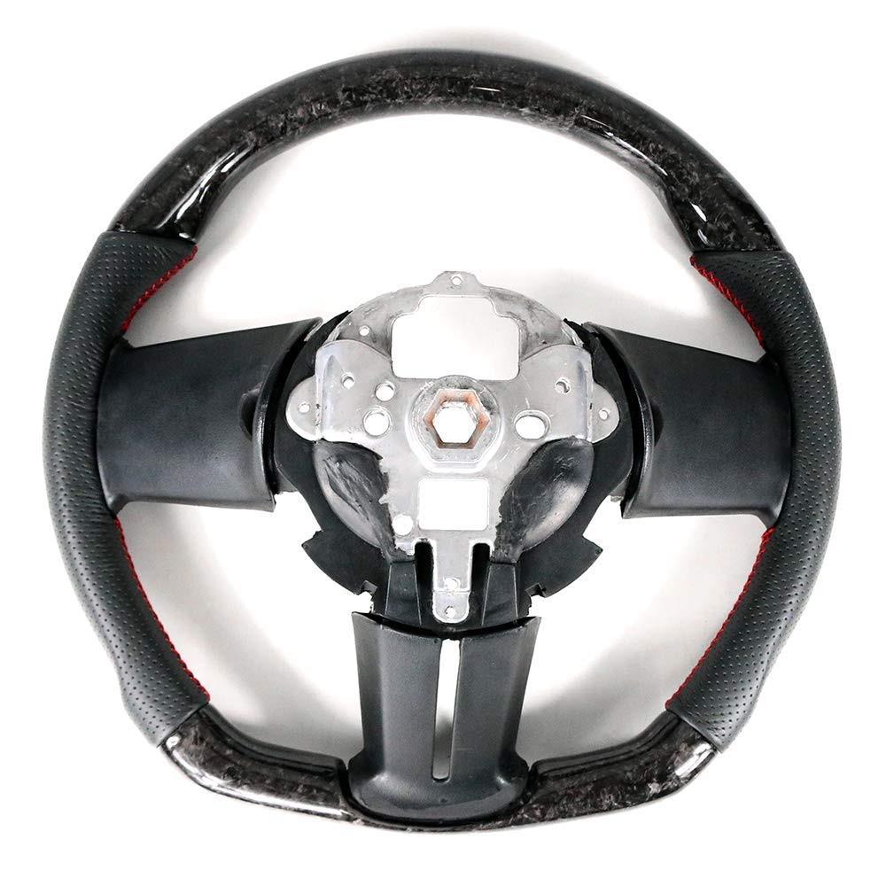 FREEMOTOR802 Forged Carbon Fiber Racing Steering Wheel Replacement for 2010-2014 Ford Mustang - Perforated Leather with Red Stitching | Premium Upgrade for Track Days & Street Performance