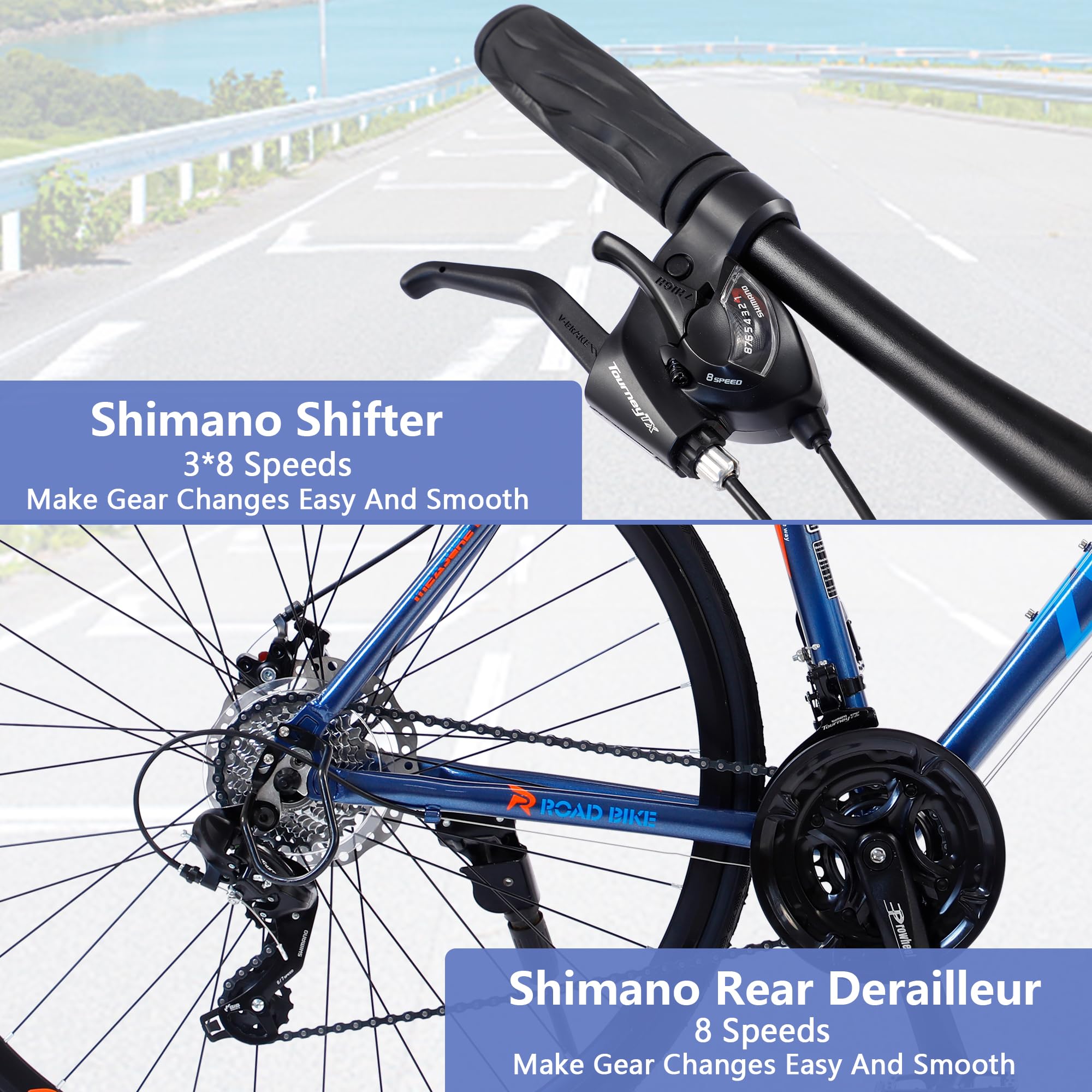 **MEGHNA 700C Road Bike - 24 Speed, Dual Disc Brake, Flat Handlebar Hybrid Commuter Bike for Men, Women & Teens - Perfect for City Riding, Fitness & Daily Commutes**