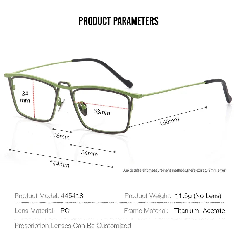 Aror Unisex Full Rim Square Double Bridge Titanium Eyeglasses 445418 - Lightweight Durable Frame for Work, Reading & Fashion | Blue Light Blocking Glasses for Men & Women