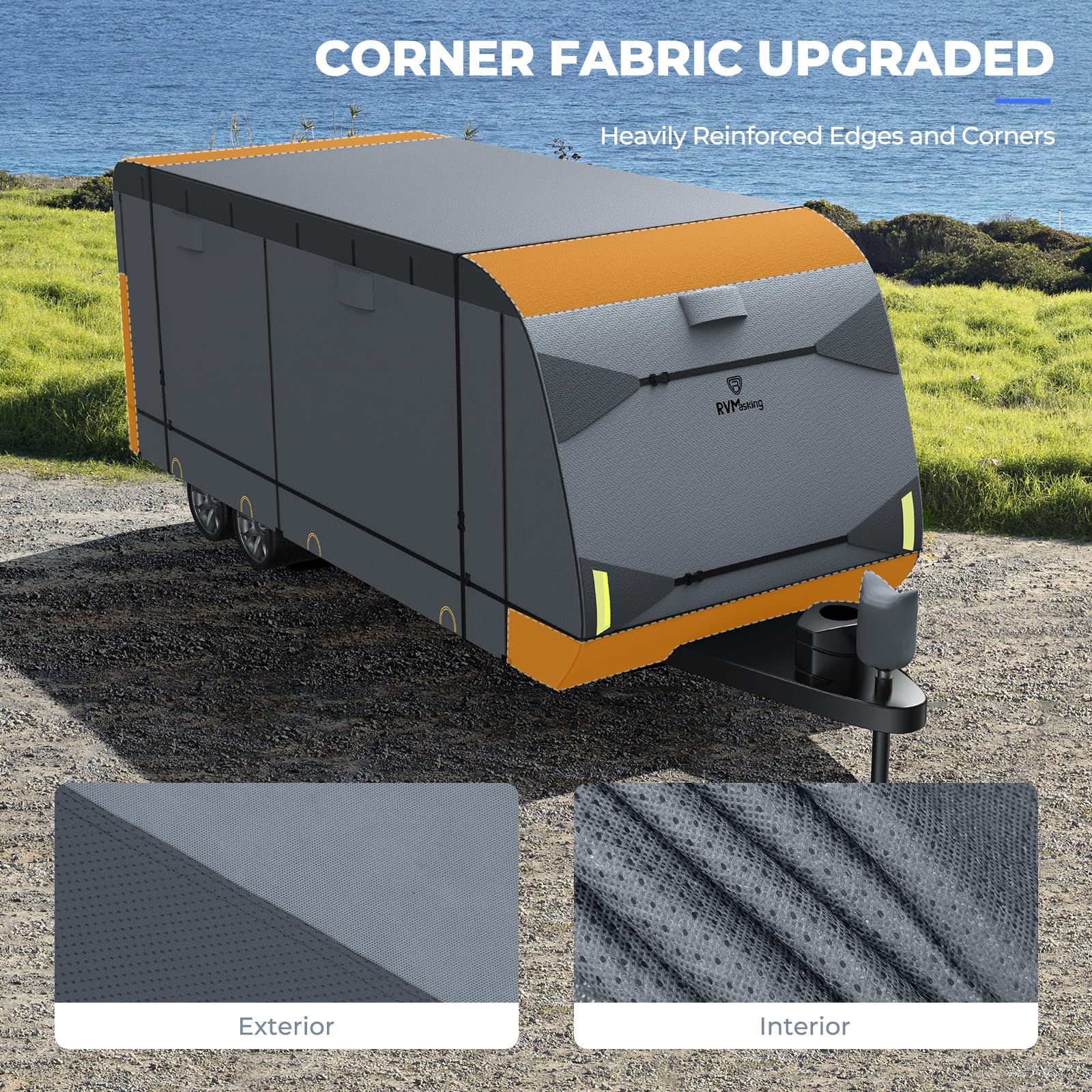 **RVMasking RV Cover - Heavy Duty 7-Layer Travel Trailer Cover with 4 Tire Covers for 15'1