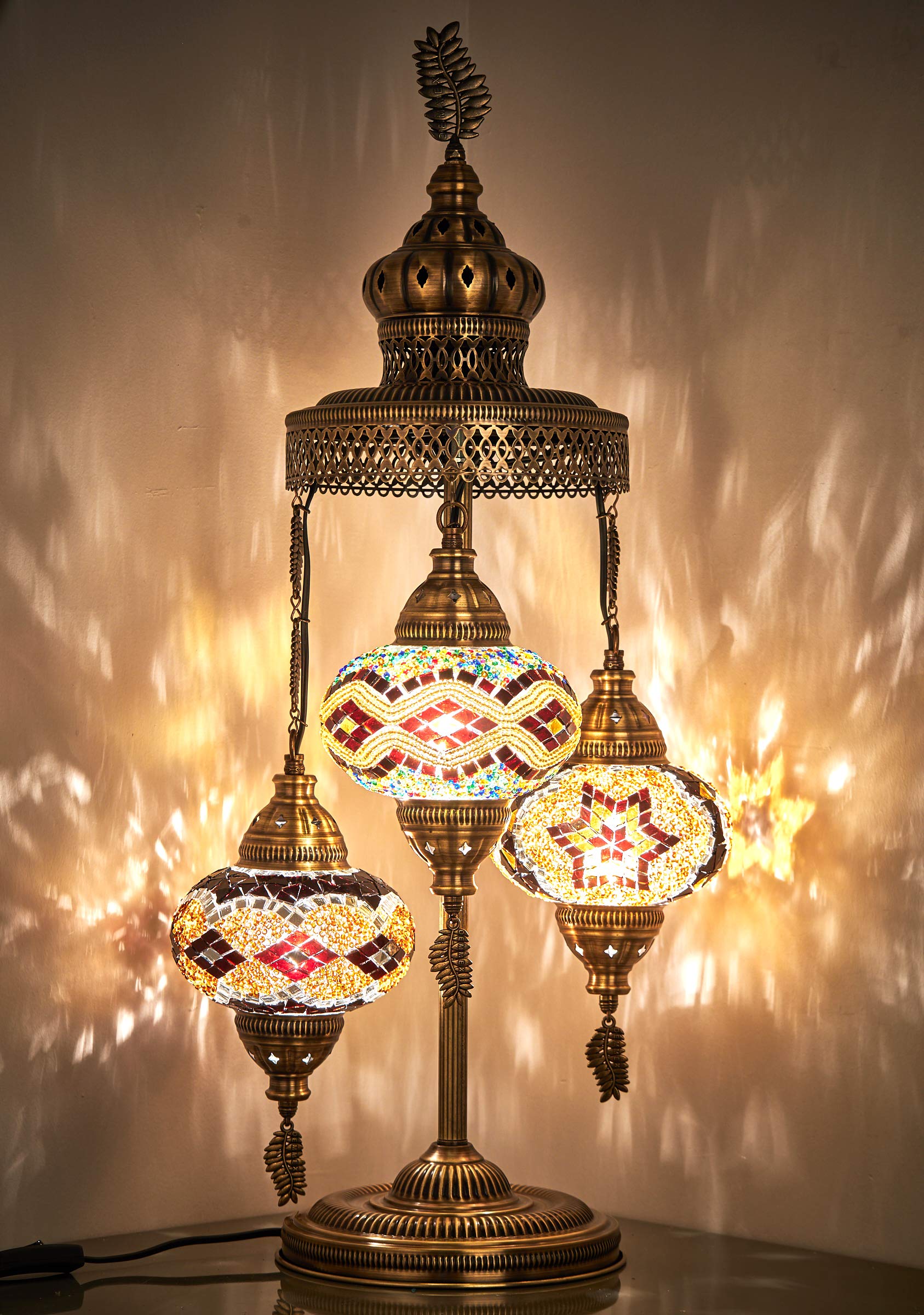 DEMMEX 3 Large Handmade Moroccan Mosaic Tiffany Style Table Lamp - 31