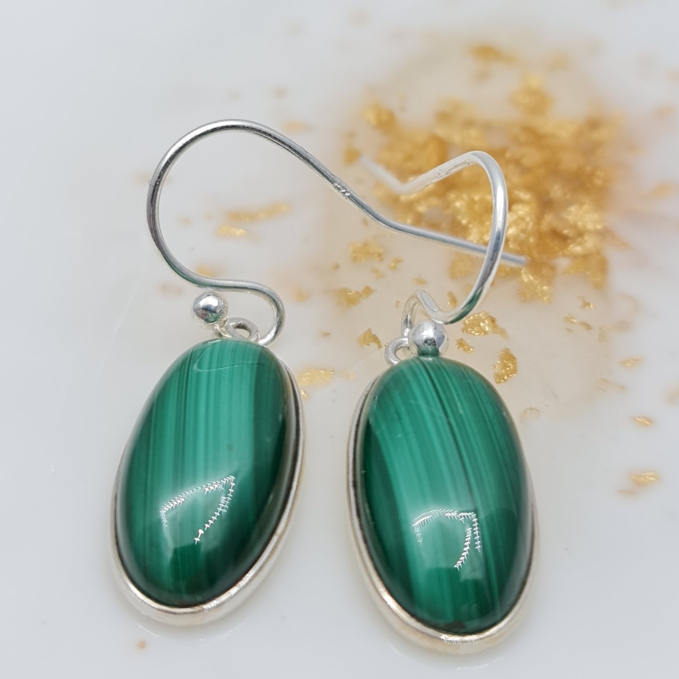 Natural Malachite Oval Drop Earrings for Women - Handmade Green Gemstone Dangle Earrings - Perfect for Boho, Party & Everyday Wear