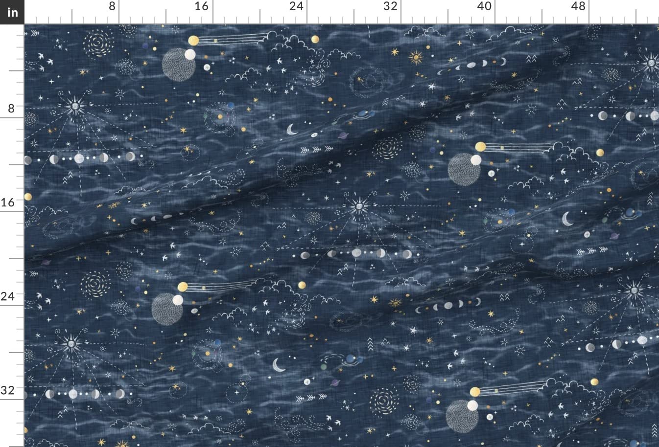 Stargazer Astronomy Constellation Planets Moon Stars Clouds Shibori Printed Velvet Upholstery Fabric - Fat Quarter for Home Decor, Apparel & DIY Projects | Perfect for Curtains, Pillows, Quilting & Fashion Design