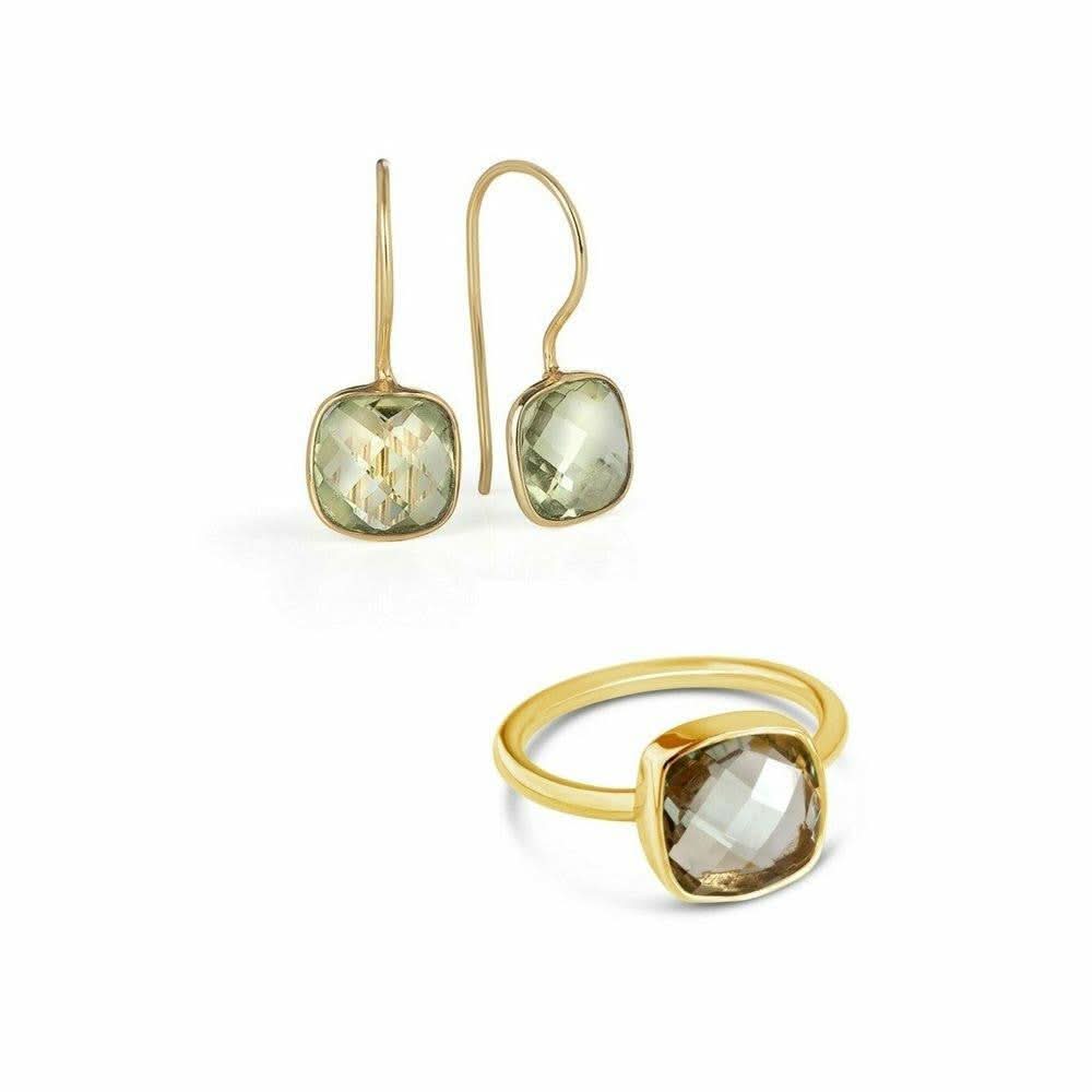 Green Amethyst Earrings in Gold - Elegant Dangle Earrings for Women | Perfect for Weddings, Parties & Special Occasions