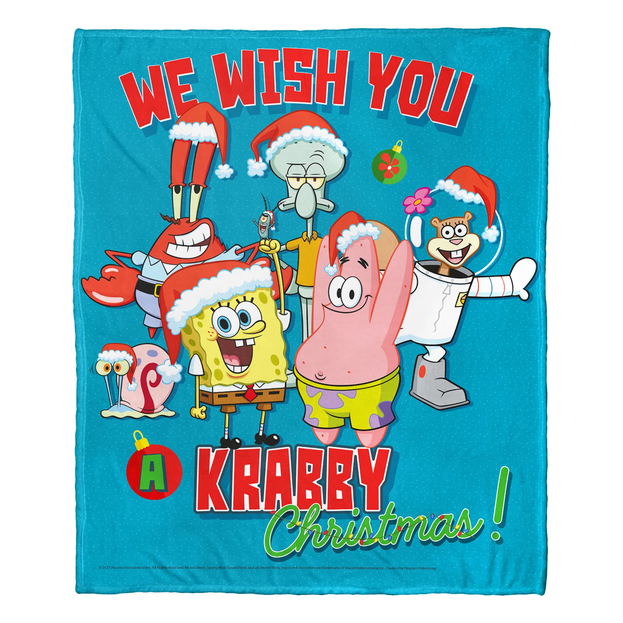 Spongebob Squarepants Soft Fleece Throw Blanket 50x60 Inches - Krabby Christmas Design - Cozy Plush Blanket for Couch, Bed, Sofa - Perfect Gift for Kids and Adults Fans