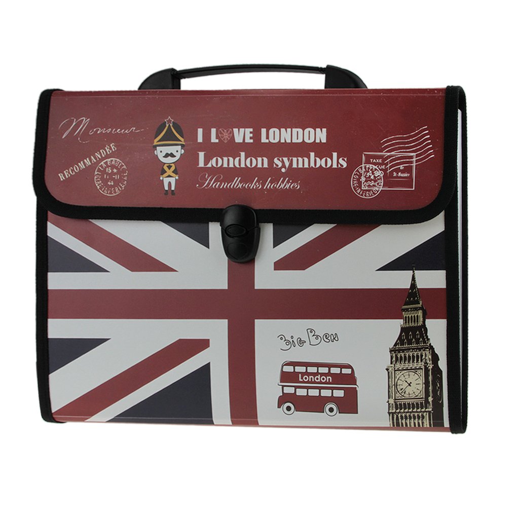 A4 Size 13-Compartment Plastic File Organizer - Expandable Document Holder with Flap Cover, London Style Office Bag - Perfect for Home, Office & School Organization