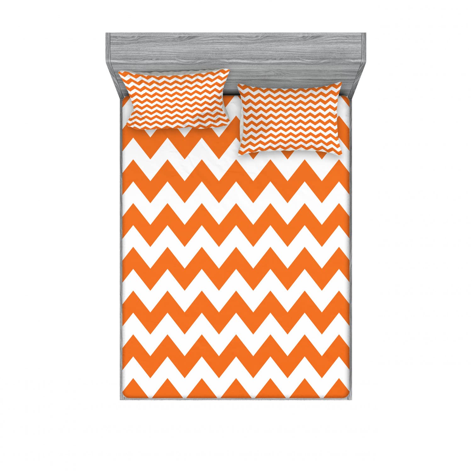 Ambesonne Autumn 2-Pack King Size Fitted Sheet Set with 4 Pillow Shams - Seasonal Holiday Bedding in Orange & White - Cozy Fall Decor for Master Bedroom, Guest Room, and Seasonal Home Styling