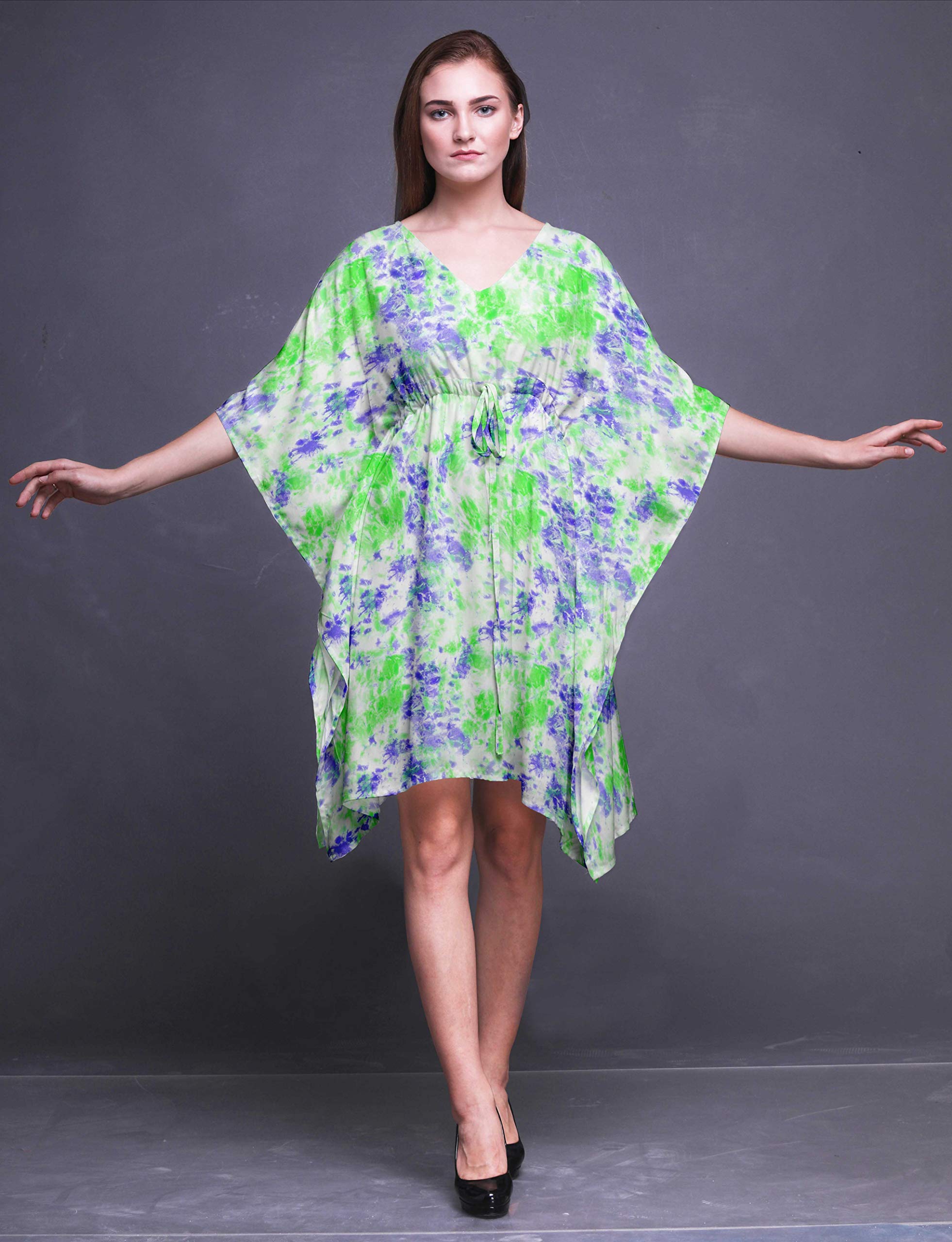Bimba Women's Short Caftan Midi Dress - Beach Cover Up Swimwear, Summer Boho Kaftan Dress for Pool, Vacation & Resort Wear