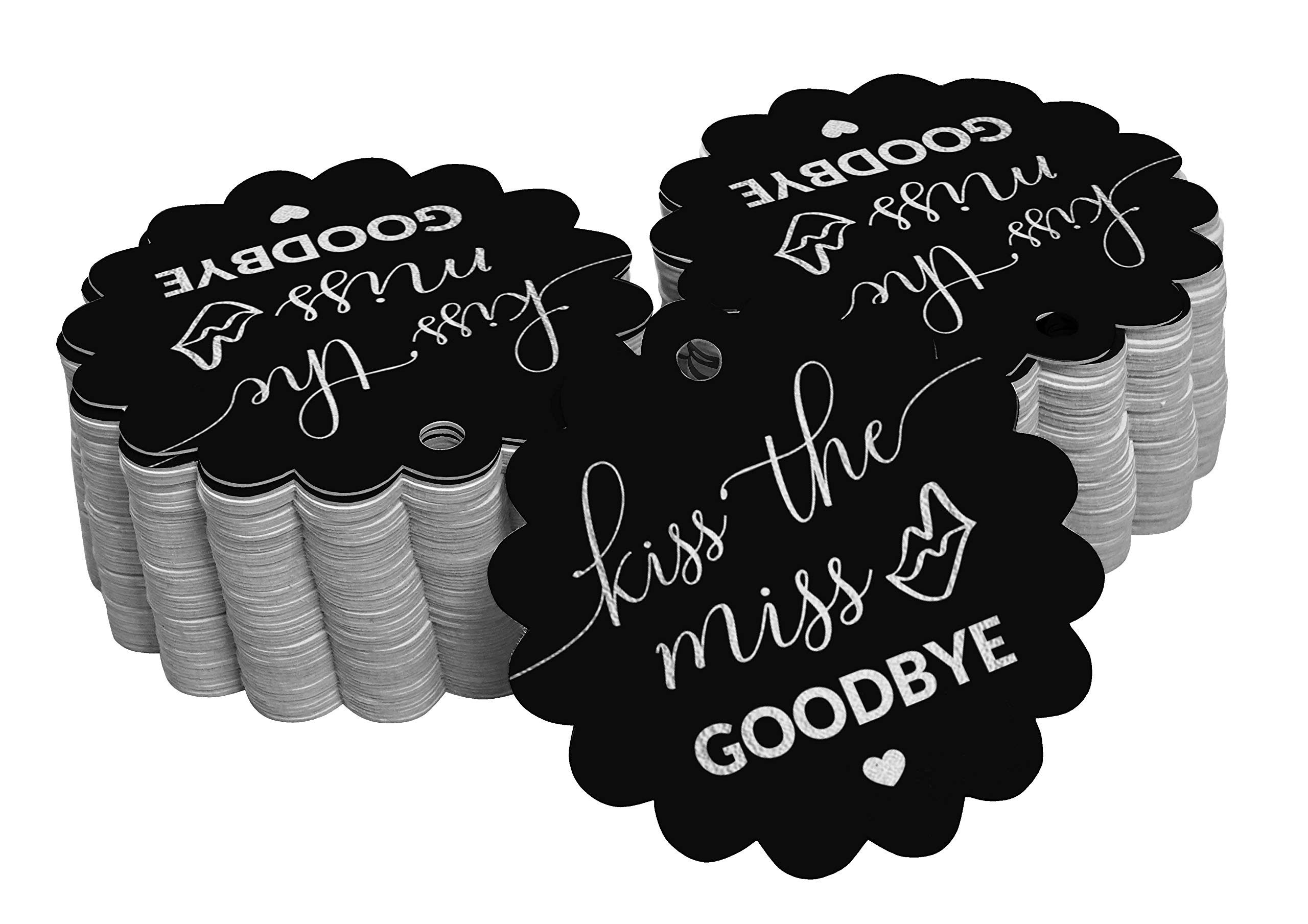 100pcs Real Silver Foil 'Kiss The Miss Goodbye' Bridal Shower Favor Tags - Elegant Hanging Paper Tags for Wedding, Bachelorette Party & Bridal Shower Decorations