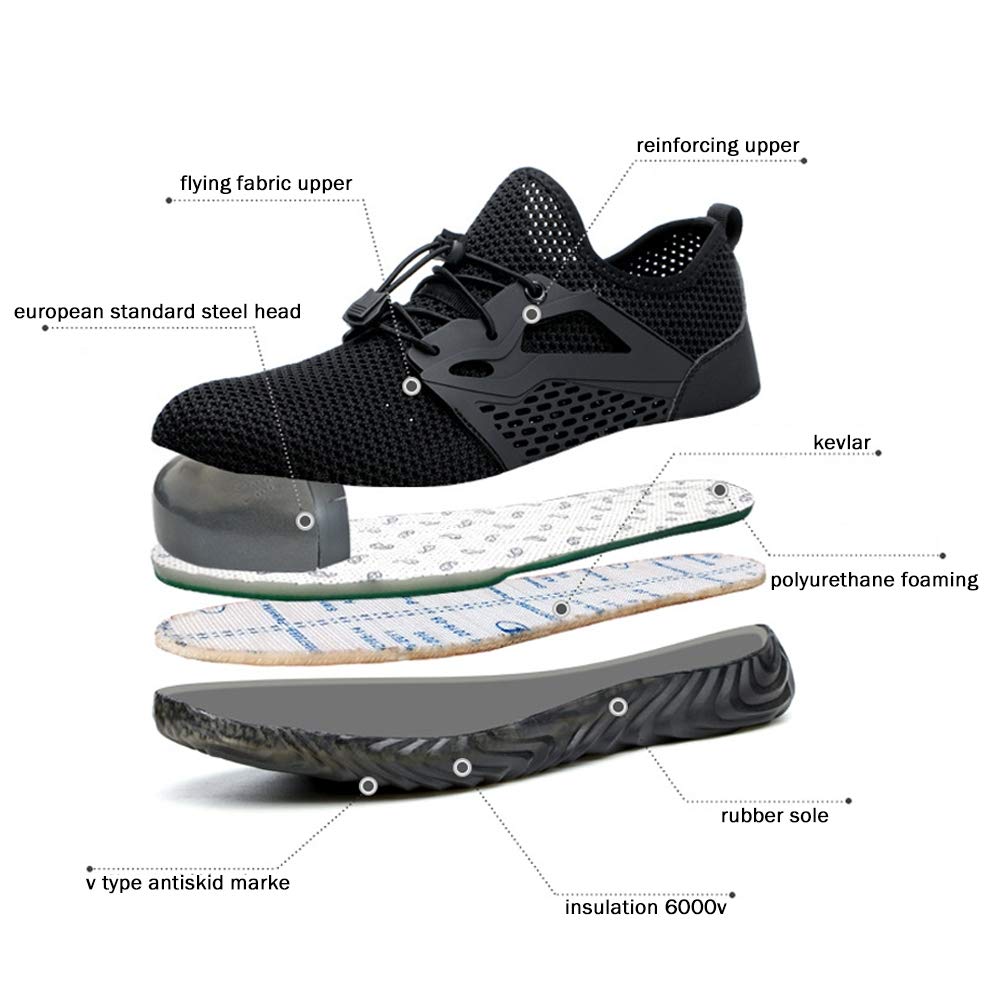 KINOW Steel Toe Safety Work Shoes for Men & Women - Slip Resistant Lightweight Industrial Construction Sneakers | OSHA Compliant Work Boots for Outdoor, Athletic & Heavy Duty Jobs