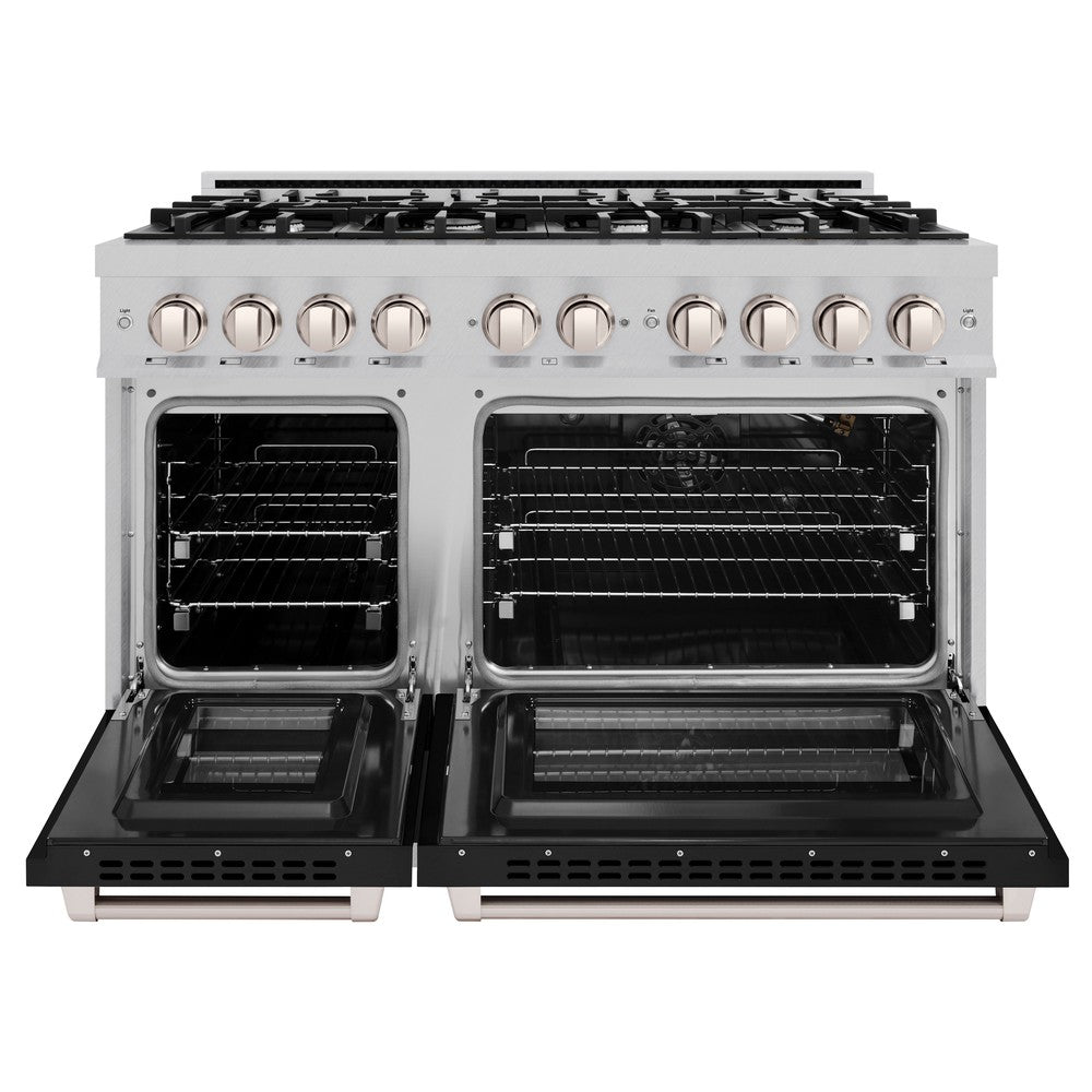 ZLINE 48 Inch 6.7 Cu. Ft. Professional Double Oven Gas Range with 8 Burner Cooktop - Stainless Steel with Black Matte Doors (HGR BLM 48) - Perfect for Large Family Kitchens & Gourmet Cooking