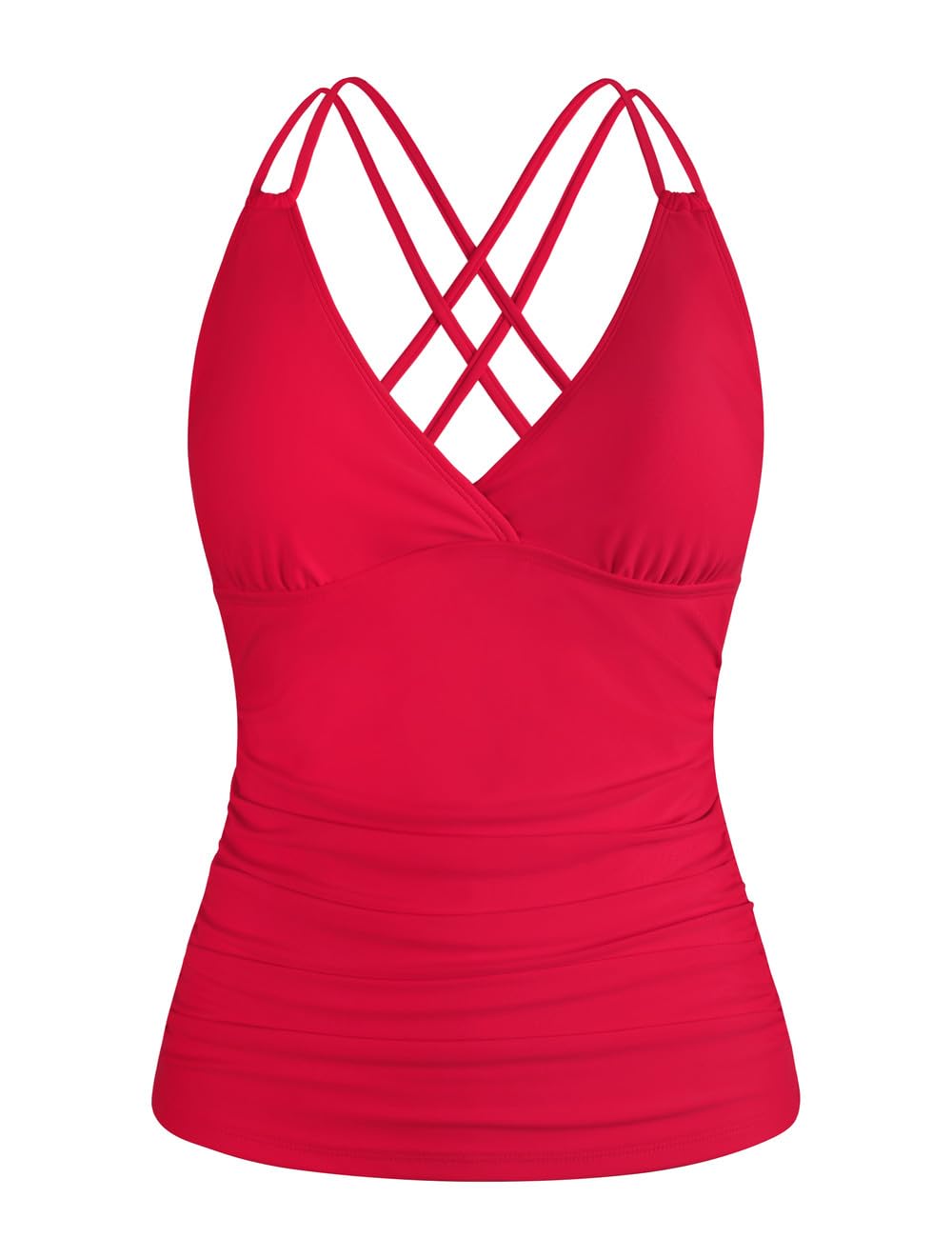 Hilor Women's Underwire Tankini Top - Ruched Tummy Control Swimwear, V-Neck Crossback Design for Flattering Fit | Perfect for Beach, Pool & Summer Vacations