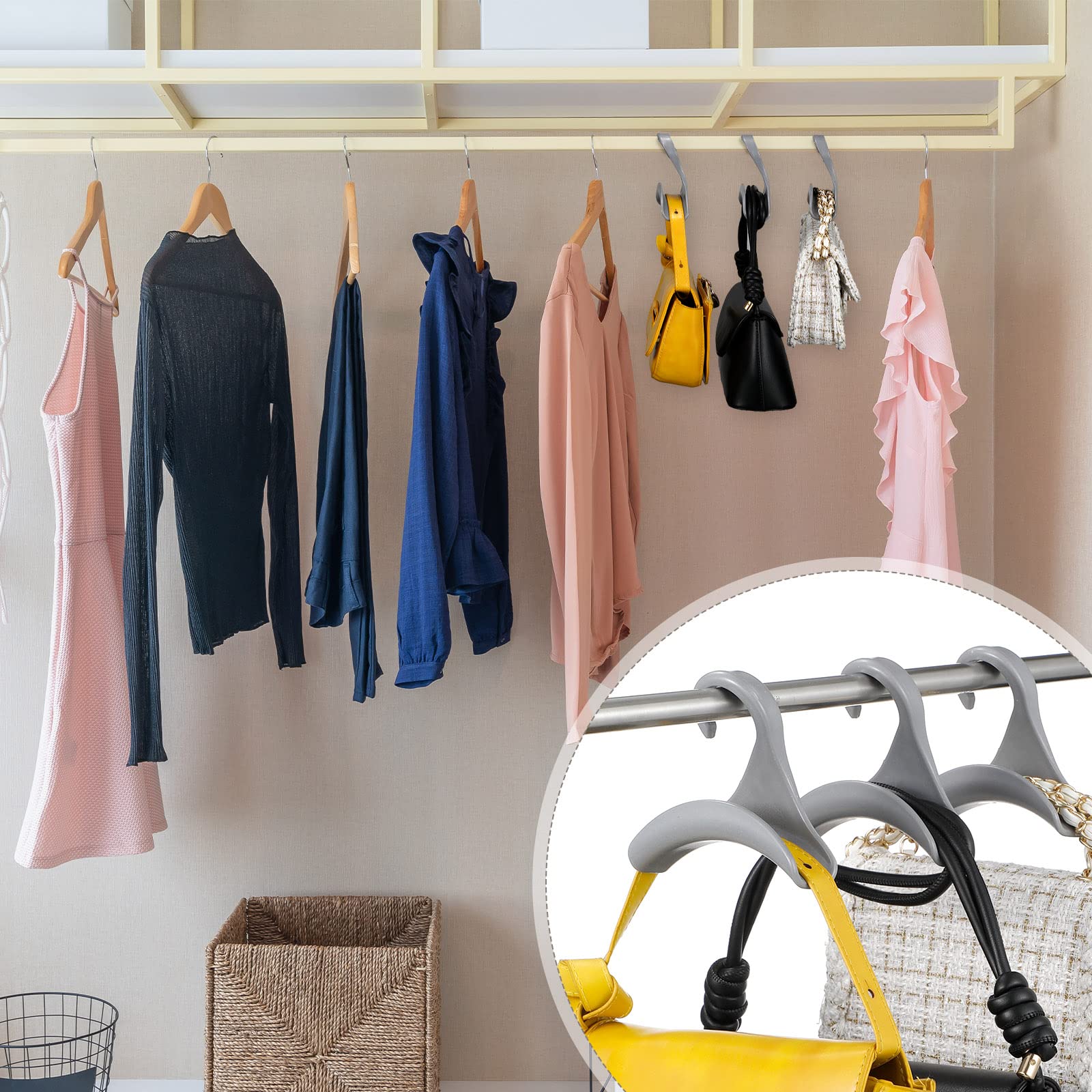 Maitys 18-Piece Acrylic Purse Hanger Hook Set - Space-Saving Handbag Organizer for Closet, Over-The-Door Storage - Perfect for Purses, Totes, Backpacks & Satchels (Gray) | Ideal for Bedroom, Closet & Entryway Organization