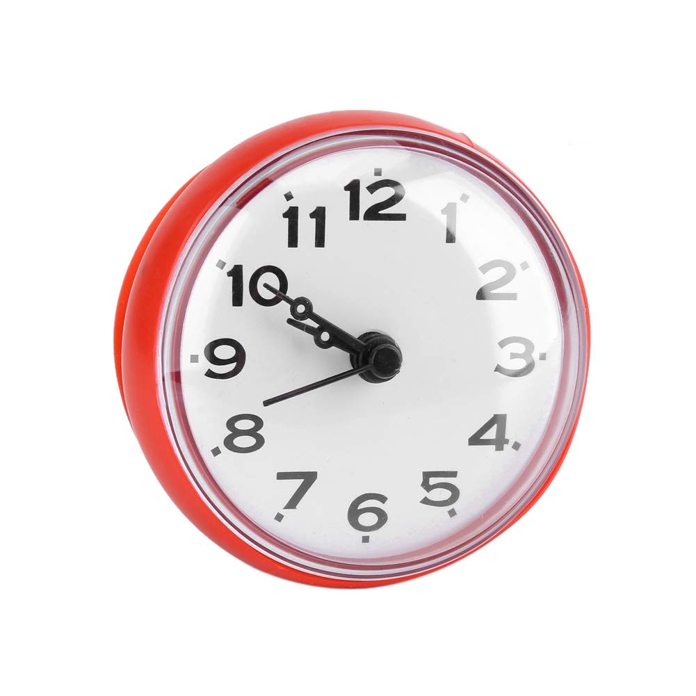 Waterproof Suction Cup Wall Clock - Round Arabic Digital Dial for Bathroom & Kitchen (Red)