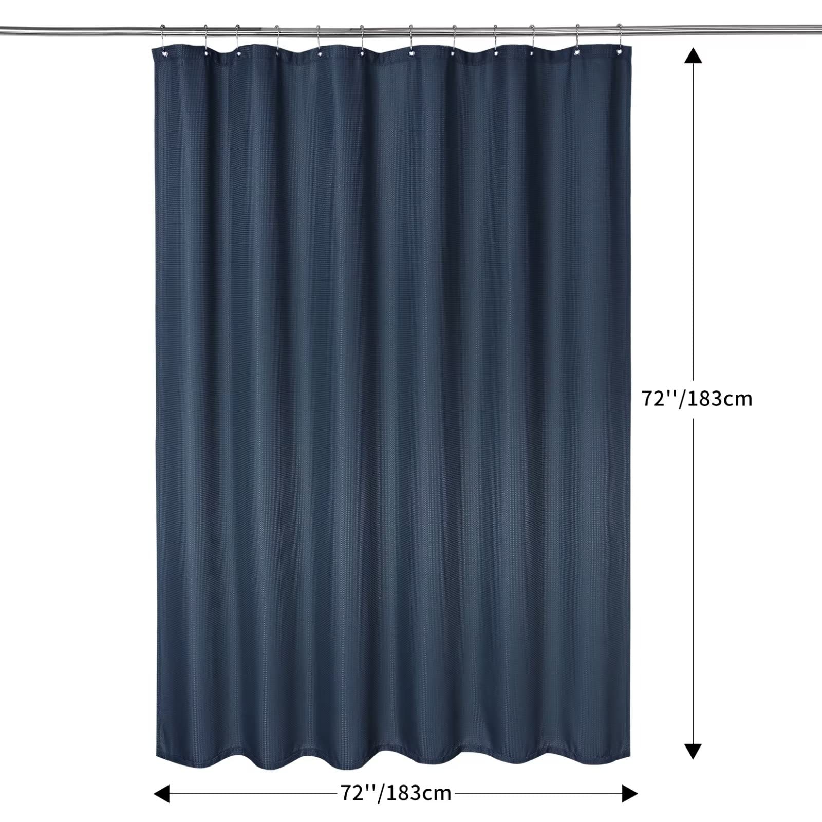GlowSol Navy Blue Waffle Weave Shower Curtain 72x72 Inches - Waterproof Polyester Fabric with Rust-Resistant Grommets for Bathroom Decor | Perfect for Modern, Farmhouse & Coastal Bathroom Styles