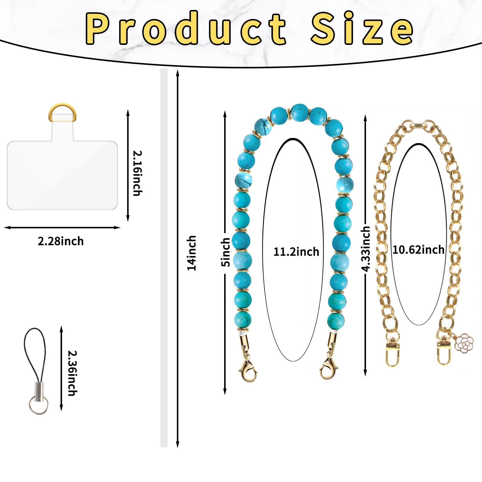 Marble Beaded Leather Double Chain Phone Wrist Strap - Hands Free Wristlet Bracelet Phone Charm for iPhone & Android (Green) | Perfect for Shopping, Travel & Outdoor Activities