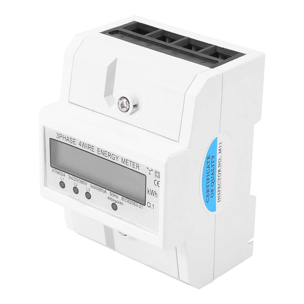3 Phase Digital KWh Meter with LCD Display - 80A DIN Rail Mount Energy Monitor for Home & Industrial Use - Accurate Power Consumption Tracking for Electrical Panels & Solar Systems