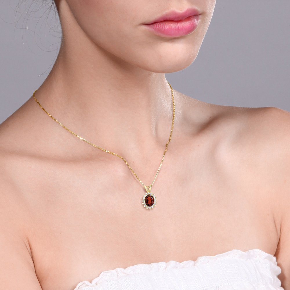 Gem Stone King 14K Yellow Gold Oval Birthstone Halo Pendant Necklace for Women | 8x6mm Genuine Gemstone | 18 Inch Gold Chain | Elegant Gift for Birthday, Anniversary & Mother's Day