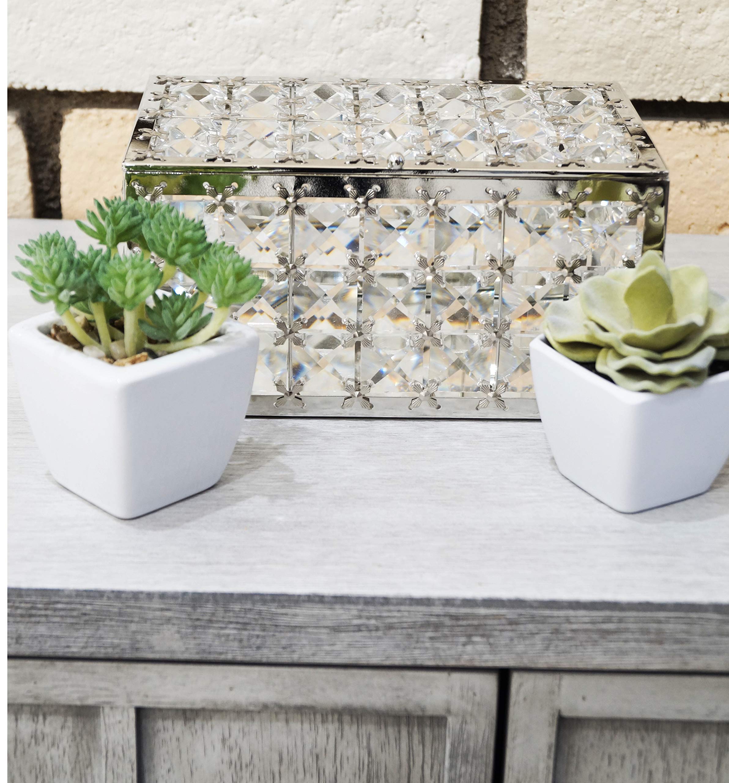Elegant Silver Crystal Jewelry Box with Glass Interior - Perfect for Gift Giving, Wedding Favors & Jewelry Storage