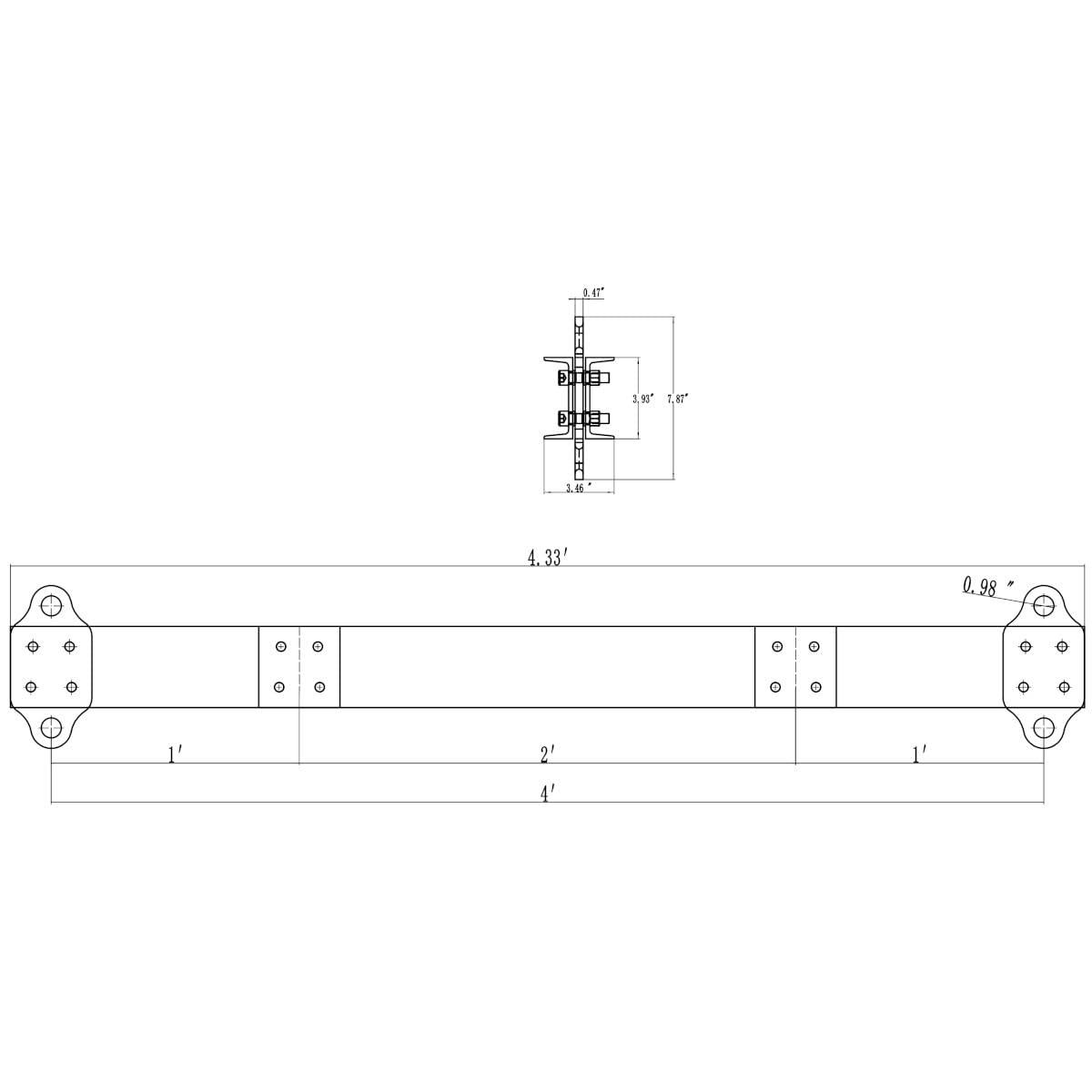 2 Ton (4400 LBS) Aluminum Spreader Lifting Beam - 4 Foot Heavy Duty Lightweight Bar for Construction, Warehouse & Automotive Lifting Applications
