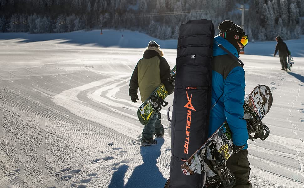 **Waterproof Snowboard Bag with Wheels for Air Travel - Adjustable Fit 150cm-170cm, Roll-Up Design for Easy Storage | Perfect for Snowboarding Trips & Gear Protection**