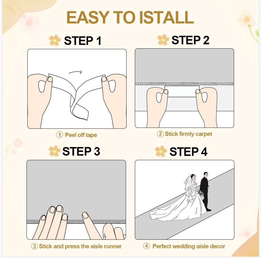 FrenzyBird 3x100ft White Wedding Aisle Runner - Indoor/Outdoor Ceremony Walkway Carpet for Church Decor, Halloween Parties & Events (Gold) - Perfect for Wedding Receptions, Garden Ceremonies & Themed Parties