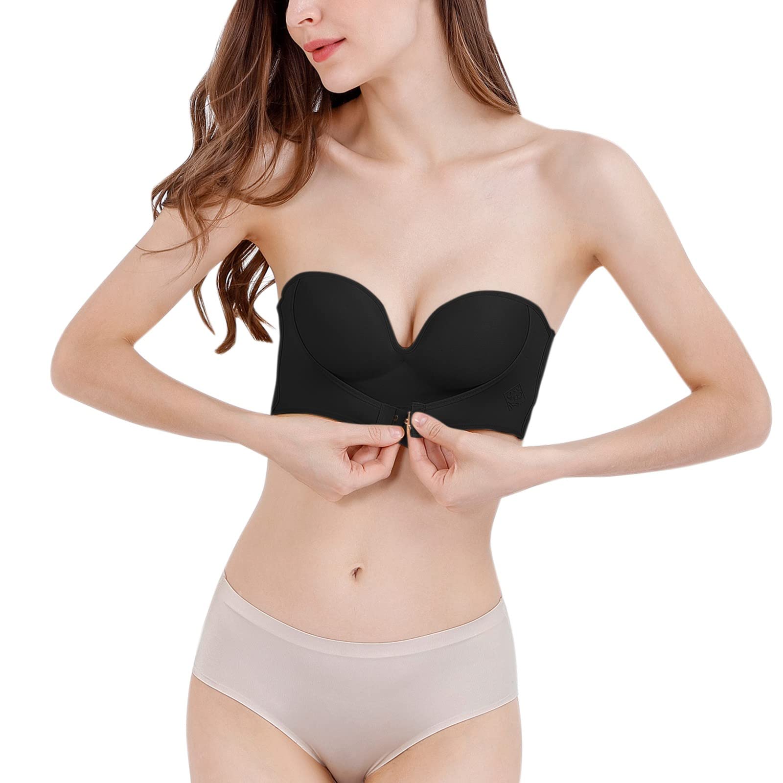 Aniywn Women's Push Up Bras 3-Pack - Strapless Non-Slip Adjustable Comfortable Plus Size Underwire Bras for Everyday Wear, Special Occasions & Shapewear