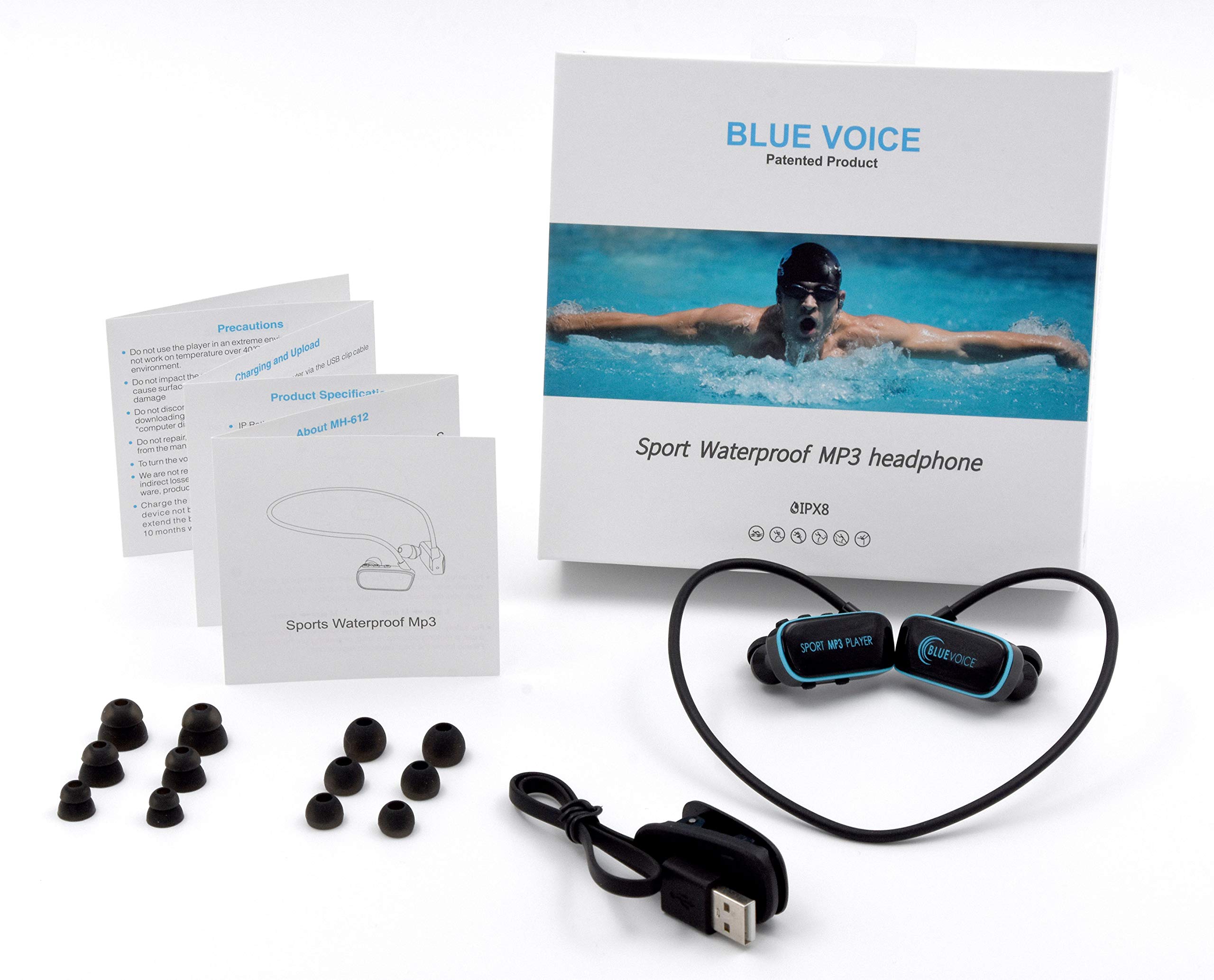 Waterproof MP3 Player with 8GB Memory - IPX8 Swim Headphones for Swimming, Running & Gym - USB Rechargeable Underwater Earbuds (Black) | Perfect for Pool Workouts, Open Water Swimming & Fitness Training