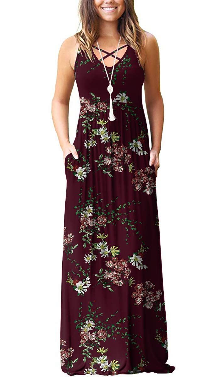 LILBETTER Women's Sleeveless Racerback Maxi Dress - Casual Loose Fit Long Dress with Pockets | Summer Beach Wear, Vacation Outfit, Boho Style Dress for Outdoor Activities