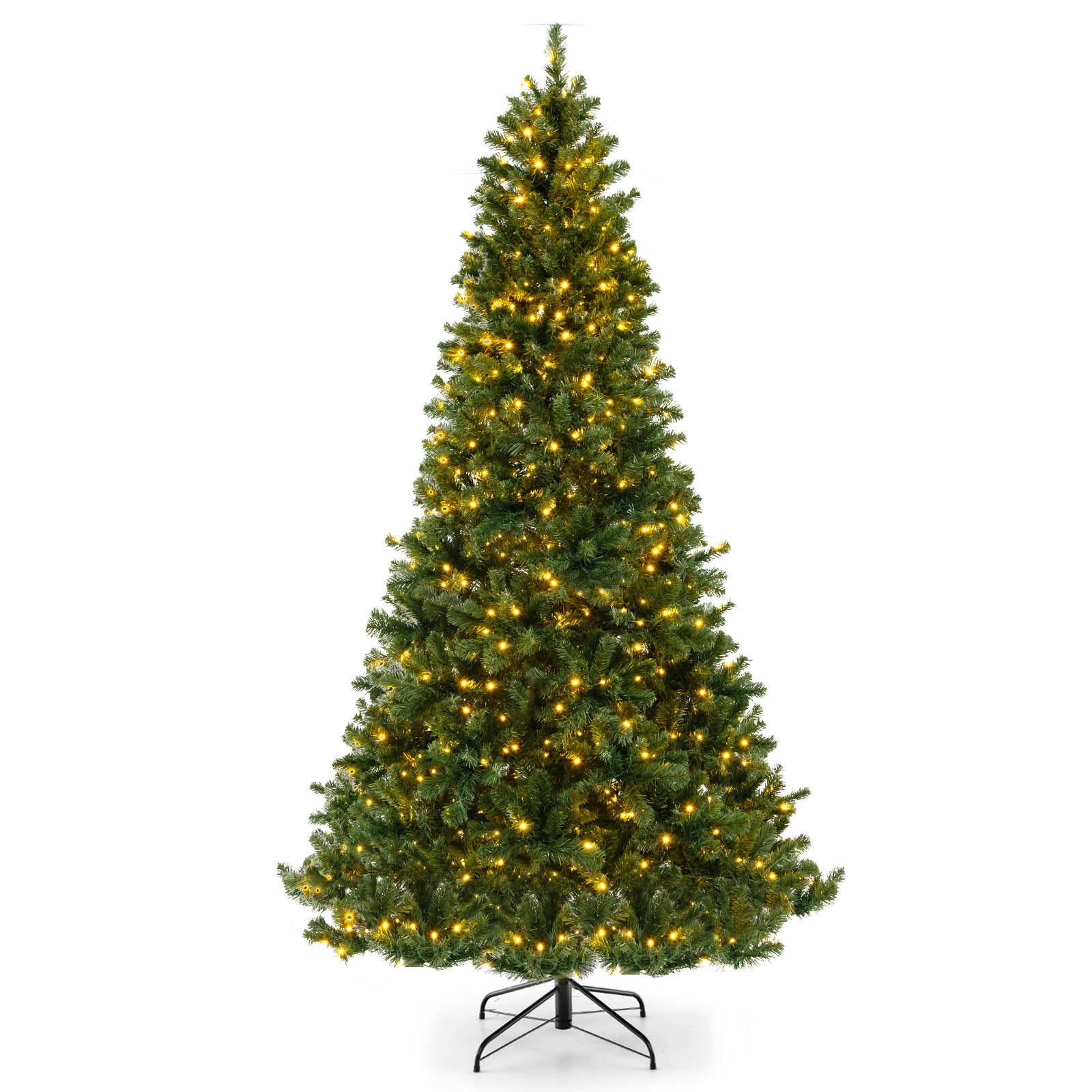 GOLFAME 8FT Pre-Lit Artificial Christmas Tree with 880 Warm White LED Lights | 1498 Realistic Branch Tips | Sturdy Metal Stand | Holiday Decor for Home, Office, Party & Indoor Christmas Decoration