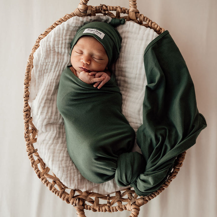 Snuggle Hunny Baby Jersey Wrap & Beanie Set - Soft Olive Green Newborn Swaddle Blanket & Hat for Cozy Sleep & Photo Shoots