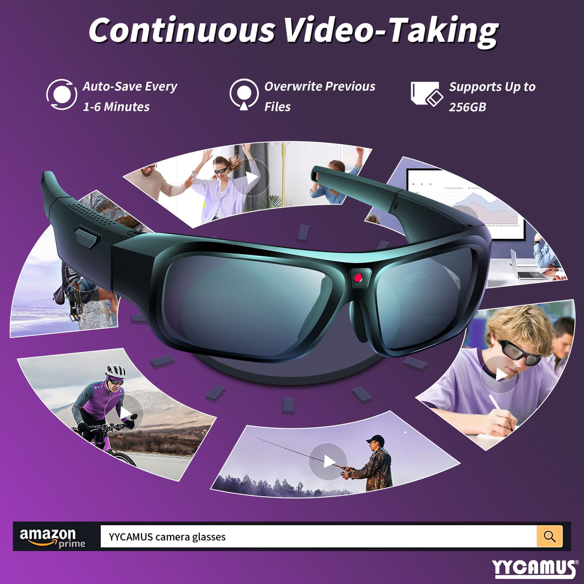 4K Camera Glasses - HD Smart Sunglasses with Built-in Camera, UV Protection Sunglasses for Outdoor Activities, Travel, Sports & Action Videos | Perfect for Vlogging, Cycling, Hiking & Adventure Recording