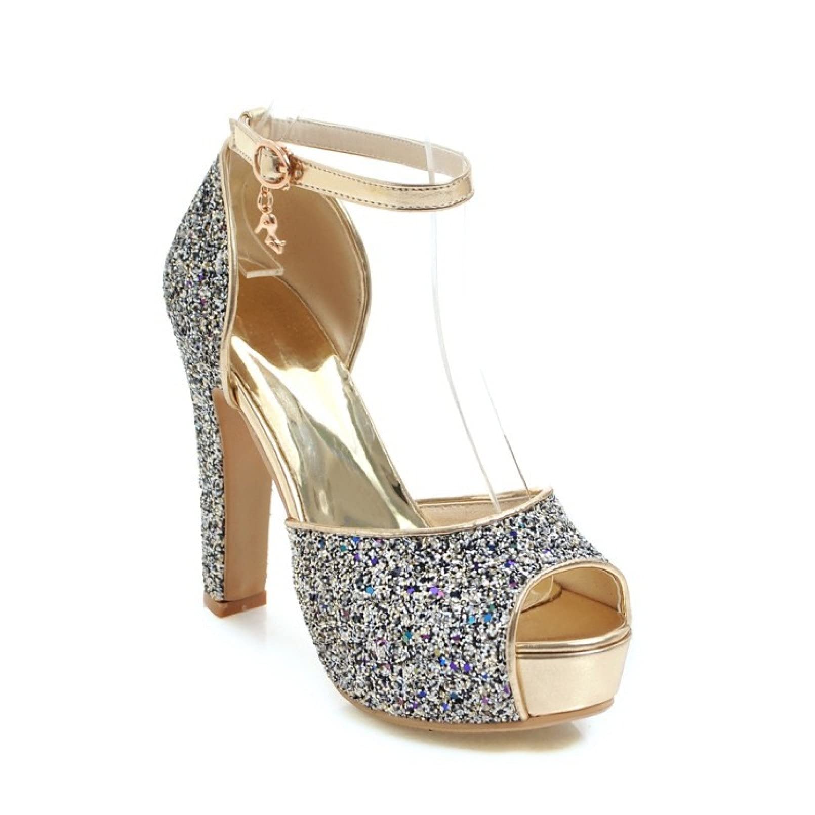 Women's Glitter Peep Toe Platform Heels - Chunky High Heel Sandals with Ankle Strap | Sequined Party Pumps for Evening Events, Weddings & Night Out Dress Shoes