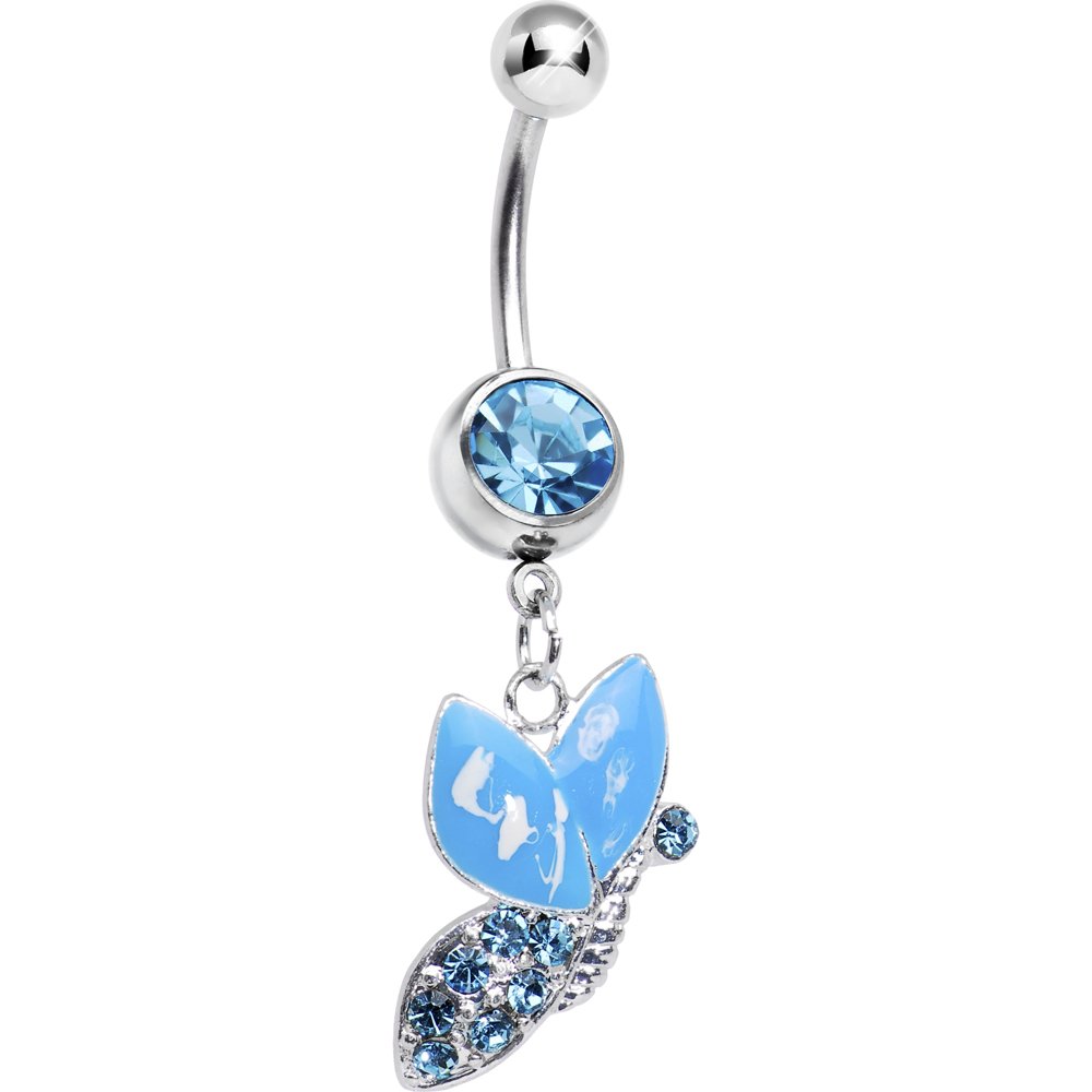 Brilliant Blue Sideways Butterfly Belly Button Ring - Trendy Body Jewelry for Navel Piercing | Perfect for Summer Outfits & Beach Parties
