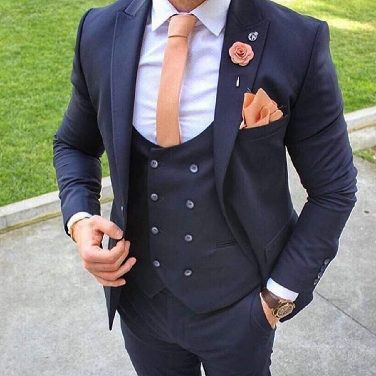 Men's Slim Fit 3-Piece Suit Set - Formal Notch Lapel Blazer, Vest & Pants for Wedding, Groomsmen & Business Occasions | Perfect for Prom, Interviews & Special Events