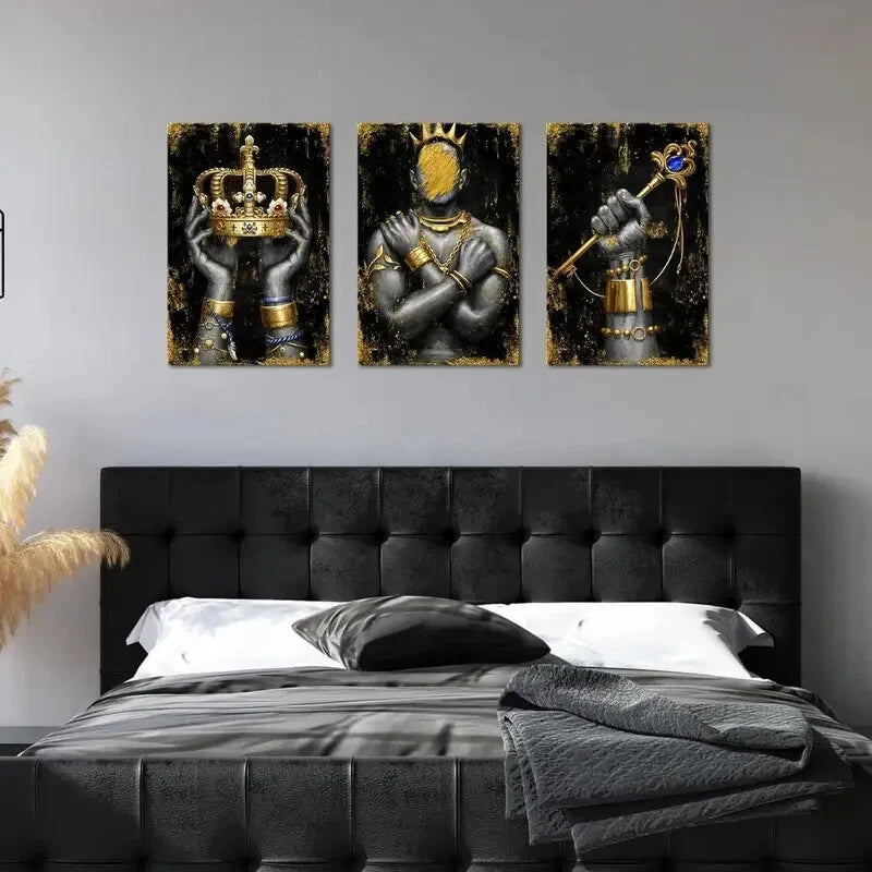3-Piece Golden African American Men Metal Wall Art - Ready to Hang Black History Decor for Living Room, Office & Man Cave