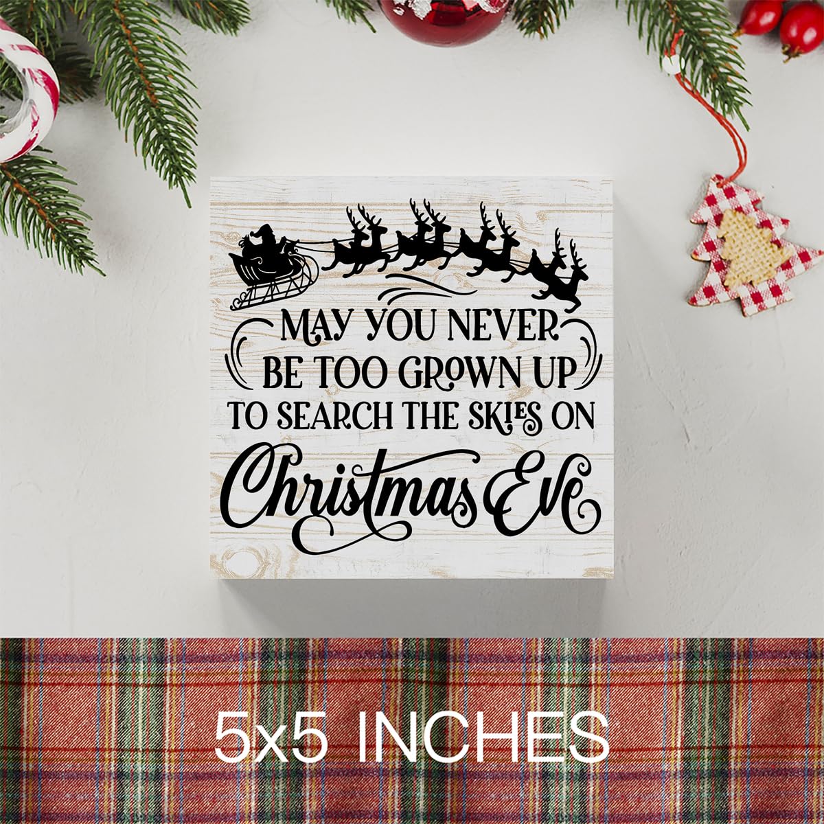WRSUNT 5x5 Inch Black Christmas Decorations Set - Holiday Signs for Bathroom, Table, Bedroom & Office - 'May You Never Be Too Grown Up' Wall Art - Perfect for Indoor Christmas Decor & Gift Giving