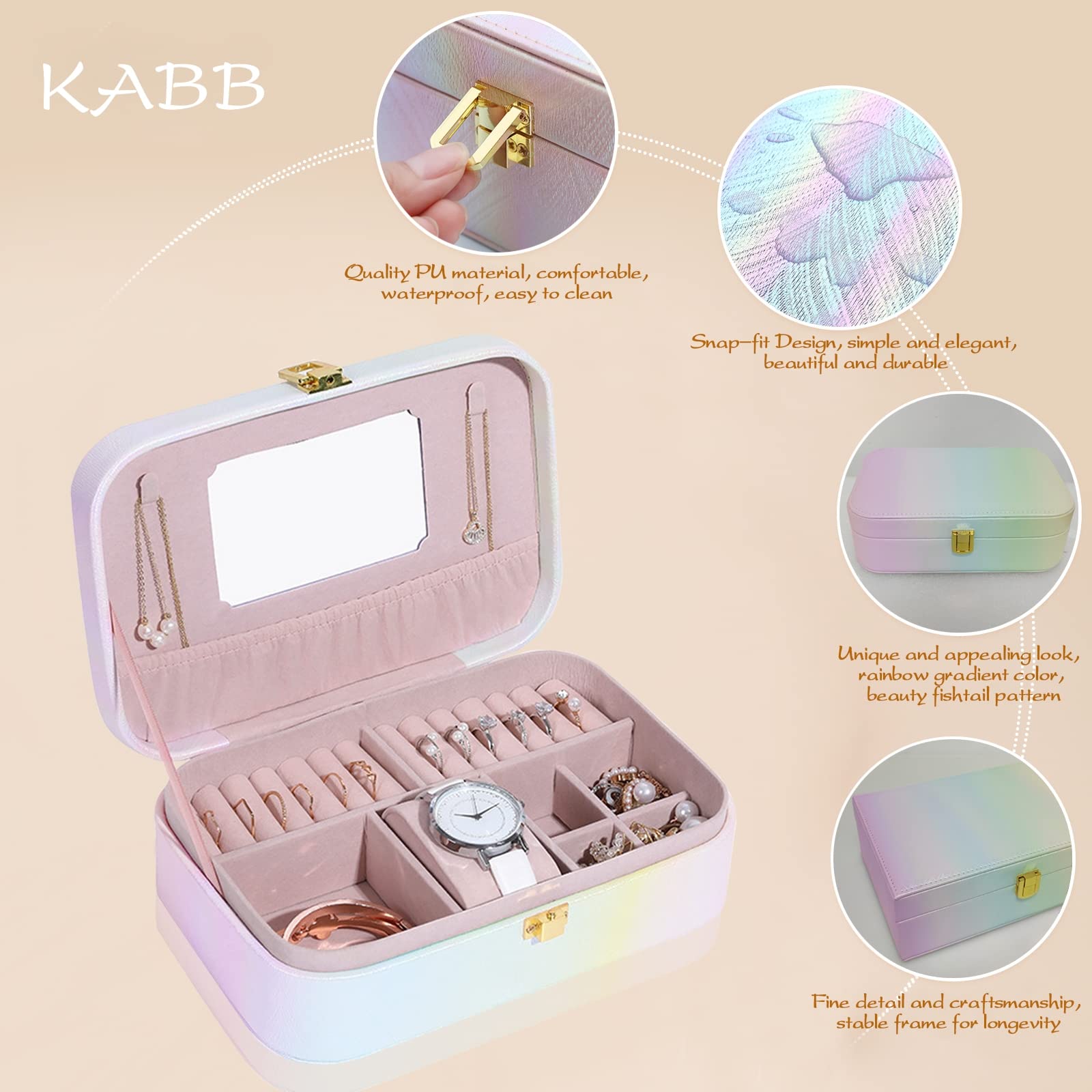Elegant PU Leather Jewelry Box for Women - Fish Tail Pattern with Mirror, Necklace Ring Earring Bracelet Watch Organizer - Perfect Gift for Wife, Girlfriend & Women - Ideal for Travel, Home Vanity & Gift Giving