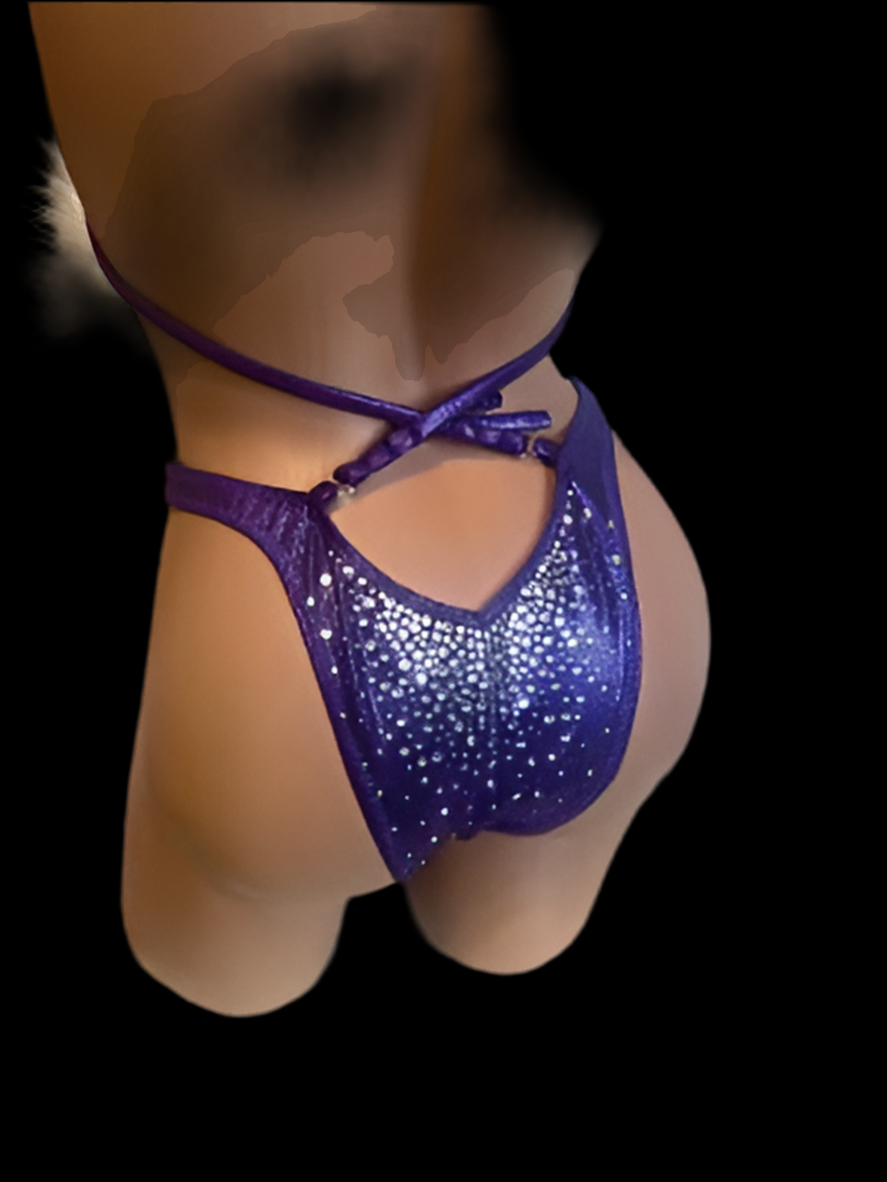 AP1 Purple Rhinestone Fitness Bikini - Women's Bodybuilding Competition Swimsuit for Stage Performances & Photo Shoots