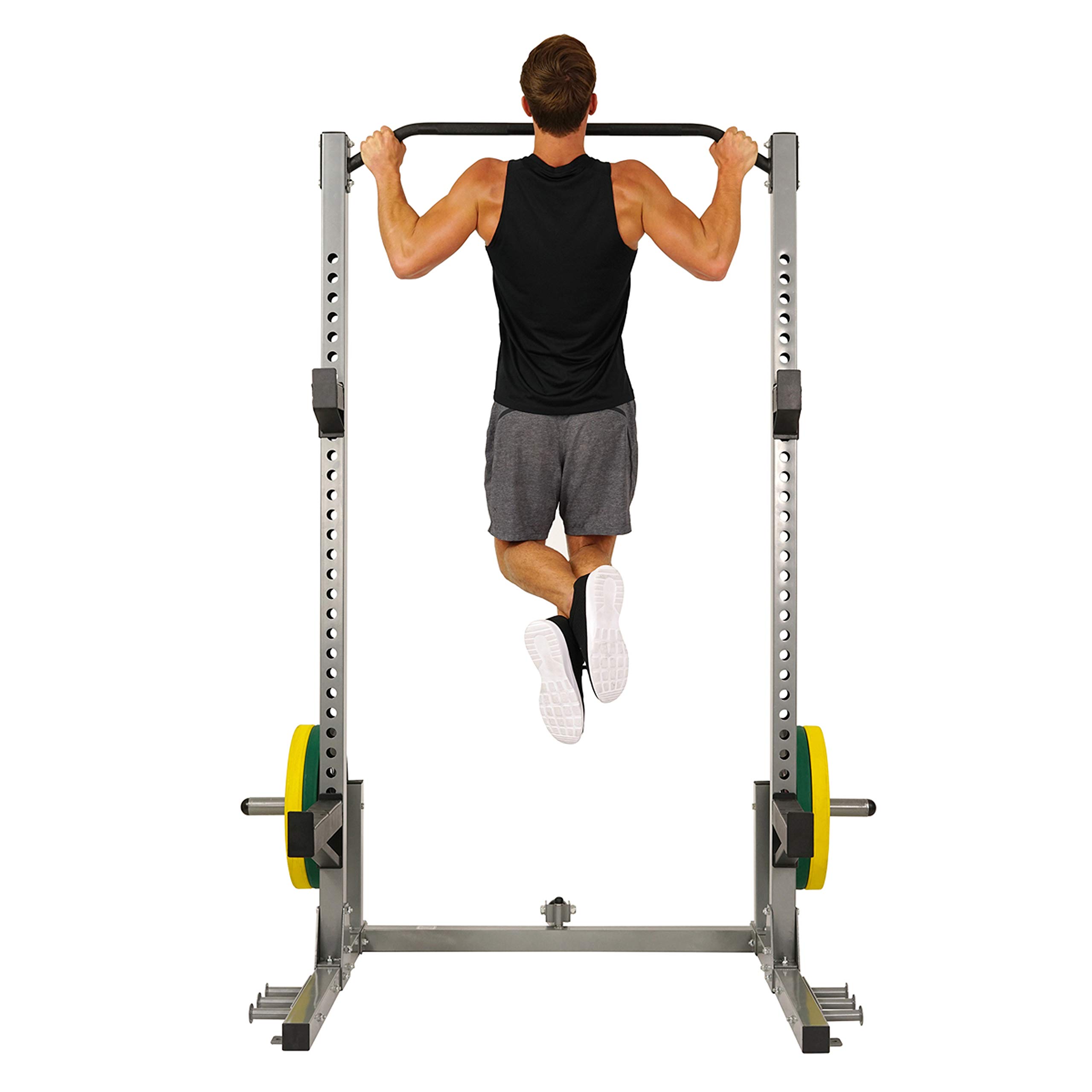 Sunny Health & Fitness Power Cage & Squat Rack - Heavy Duty 1000lb Capacity with Adjustable J-Hooks, Pull-Up Bar, Weight Plate Storage & Resistance Band Attachments for Home Gym Strength Training & CrossFit Workouts