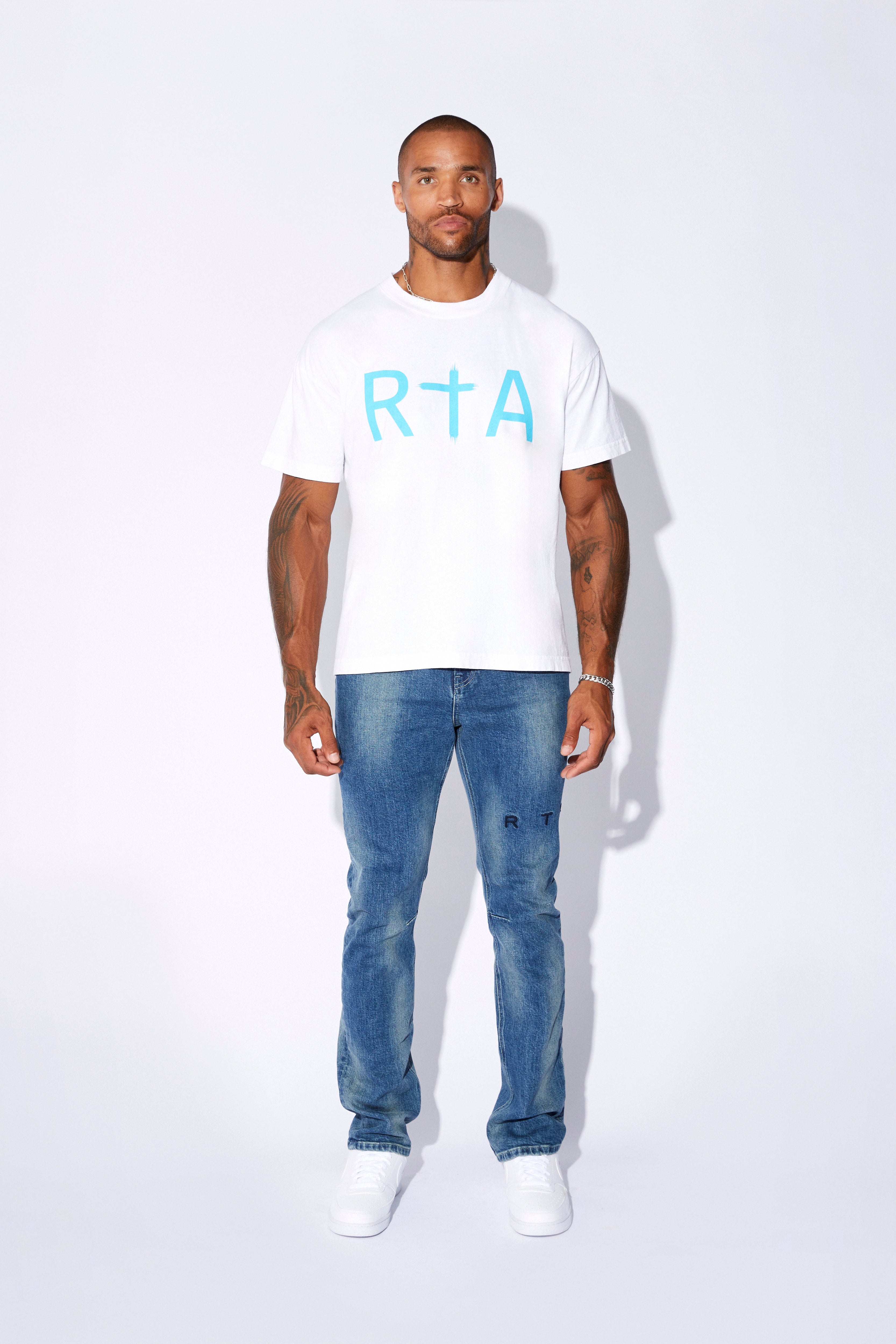 Liam Men's Short Sleeve T-Shirt with Front Logo - Comfortable Casual Blue Cotton Tee for Everyday Wear, Gym & Outdoor Activities