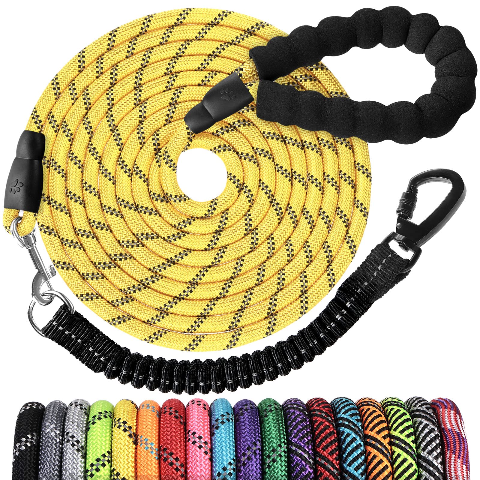 15 FT Heavy Duty Reflective Dog Leash with Swivel Hook & Padded Handle - Long Rope Leash for Large Medium Small Dogs - Perfect for Walking, Hiking, Training & Outdoor Adventures