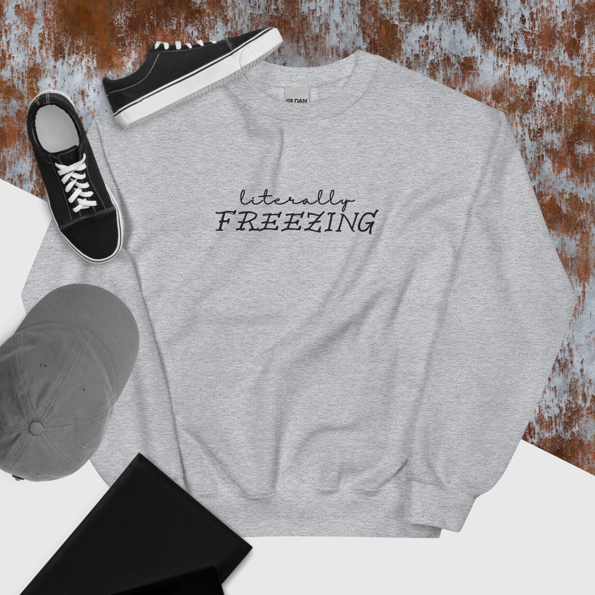 Unisex Embroidered FREEZING Sweatshirt - Cozy Winter Pullover for Men & Women | Perfect for Cold Weather & Casual Outfits