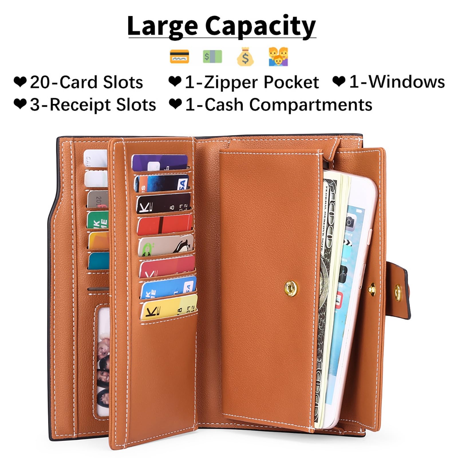 GAEKEAO Women's RFID Blocking Leather Wallet - Large Capacity Purse with Multiple Card Slots & Zipper Coin Pocket | Perfect for Everyday Use, Travel & Gift Giving