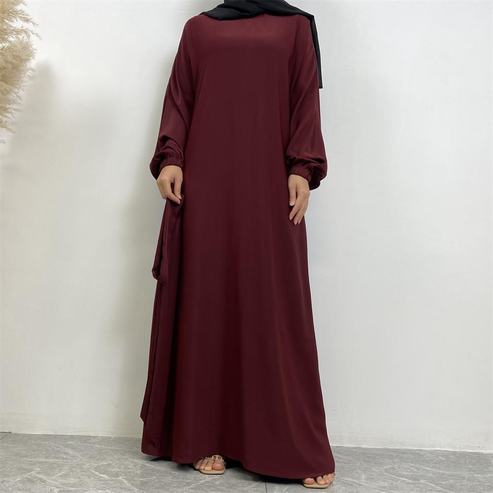 Elegant Classic Burgundy Abaya Dress for Women - Modest Islamic Clothing for Prayer, Mosque & Special Occasions