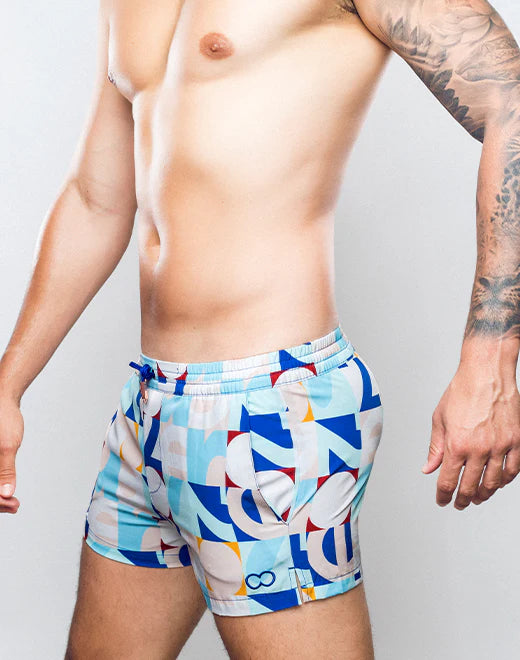 2eros Insignia 3 Swim Shorts for Men - Quick Dry Blue Swim Trunks with UPF Protection - Perfect for Beach, Pool & Summer Vacations