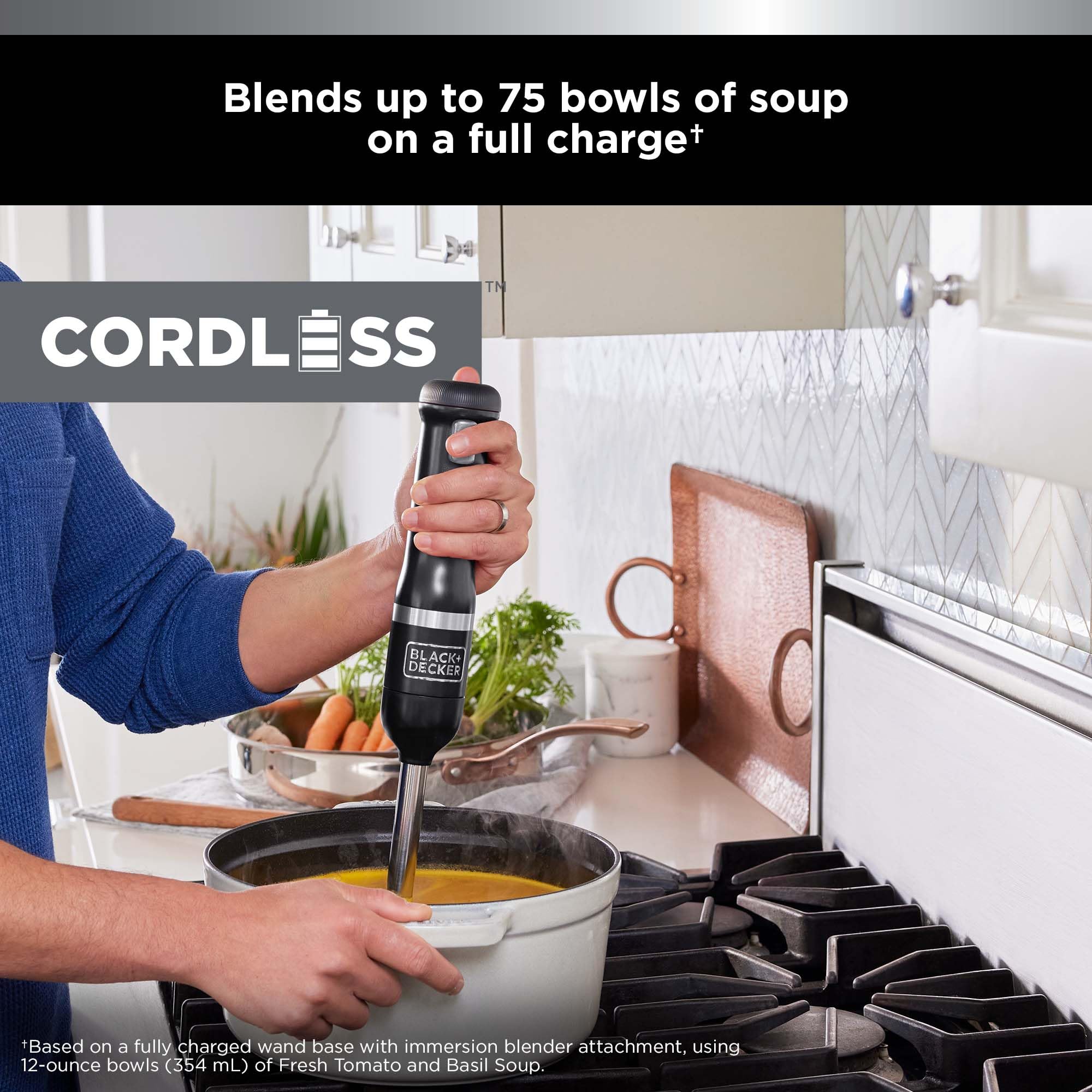 BLACK+DECKER 3-in-1 Cordless Immersion Blender Set with Whisk & Milk Frother - BCKM1013KS10 | Hand Blender with Storage & Charging Dock | Perfect for Smoothies, Soups & Baking | Black